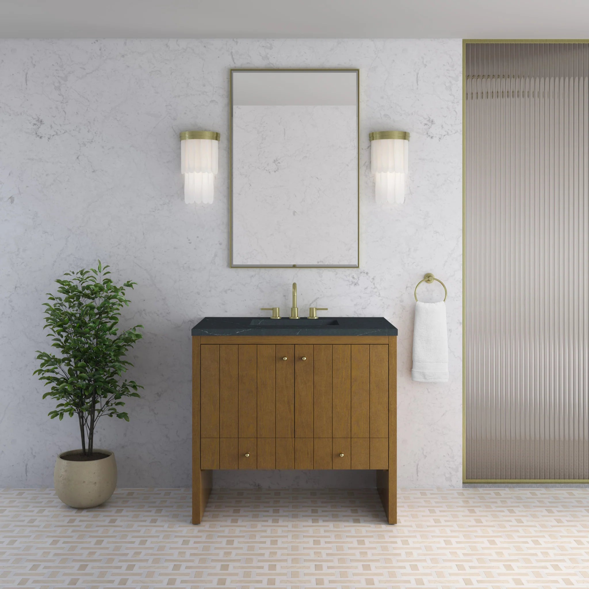 36" Hudson Single Vanity in Honey Oak by James Martin Vanities-Charcoal Soapstone Silestone 1