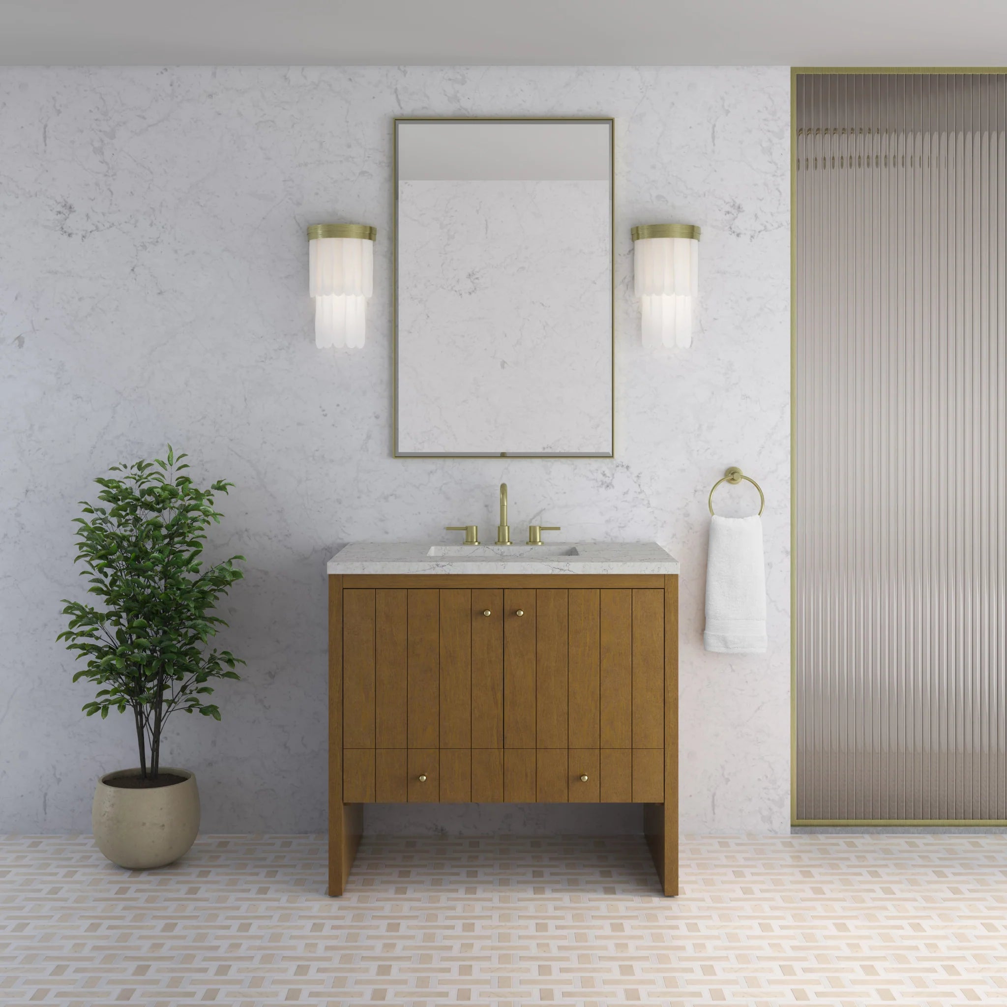 36" Hudson Single Vanity in Honey Oak by James Martin Vanities-Eternal Jasmine Pearl Silestone 1