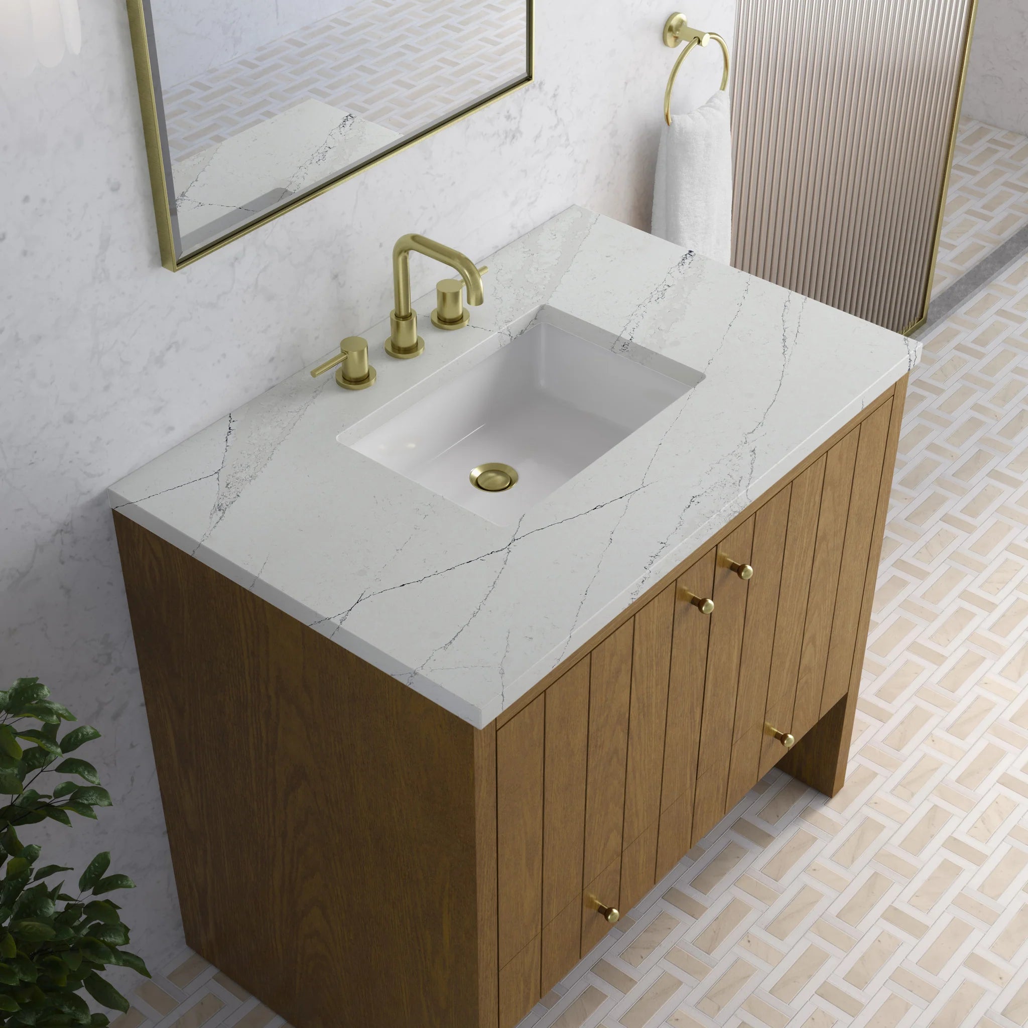 36" Hudson Single Vanity in Honey Oak by James Martin Vanities-Ethereal Noctis Silestone 6