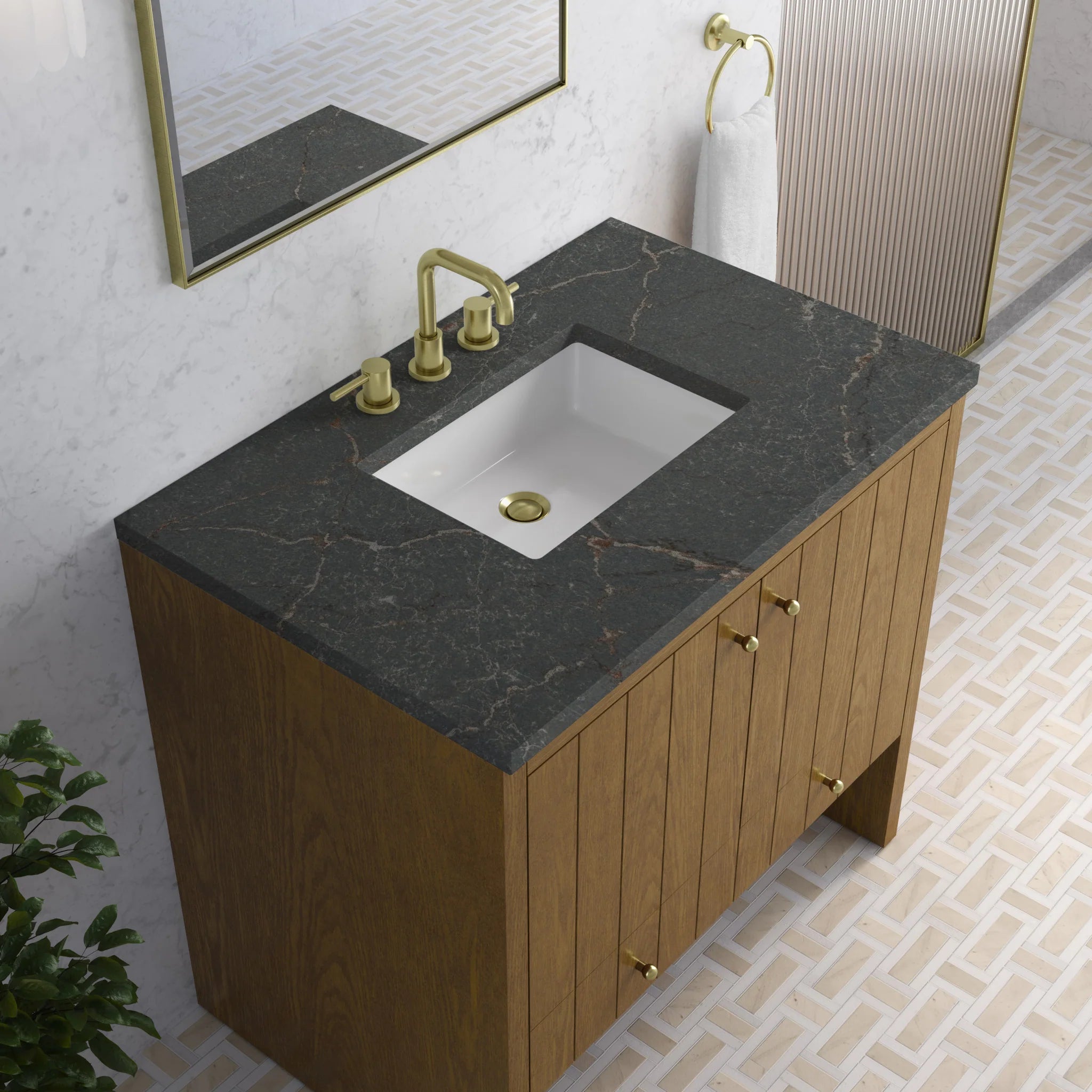 36" Hudson Single Vanity in Honey Oak by James Martin Vanities-Parisien Bleu Silestone 6