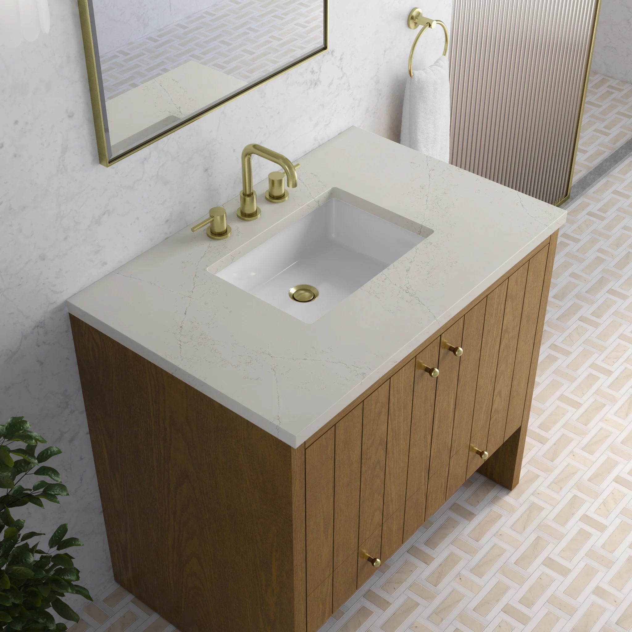 36" Hudson Single Vanity in Honey Oak by James Martin Vanities-Siberian Silestone 6