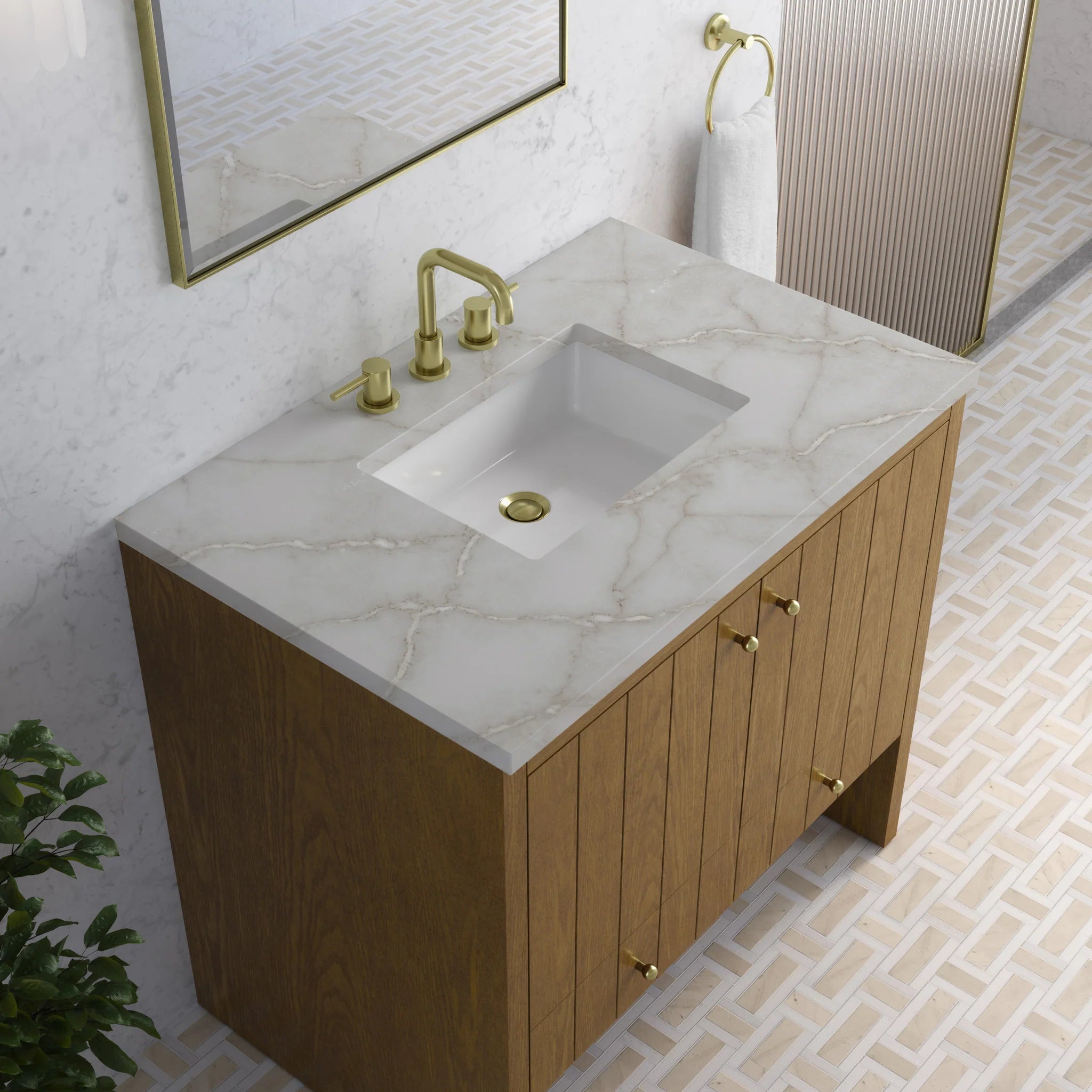 36" Hudson Single Vanity in Honey Oak by James Martin Vanities-Victorian Silver Silestone 6