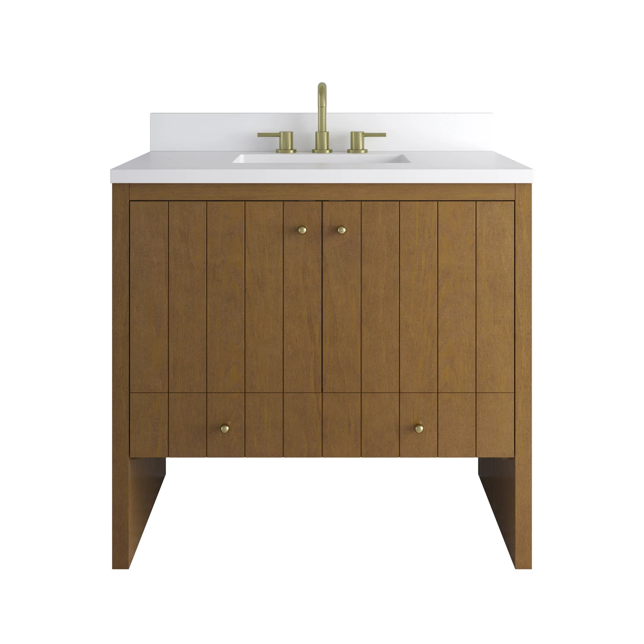 36" Hudson Single Vanity in Honey Oak by James Martin Vanities-White Zeus Silestone 1
