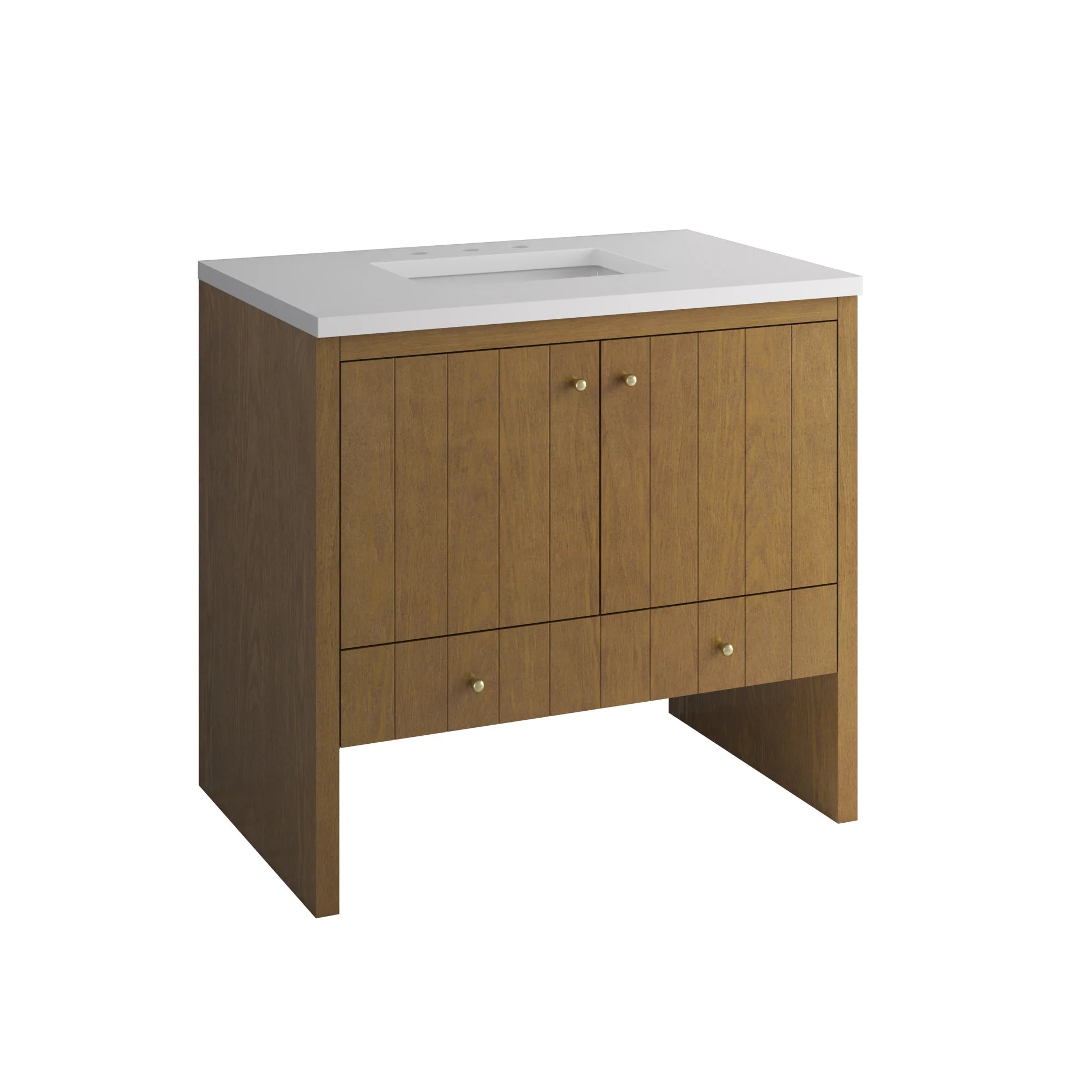 36" Hudson Single Vanity in Honey Oak by James Martin Vanities-White Zeus Silestone 14