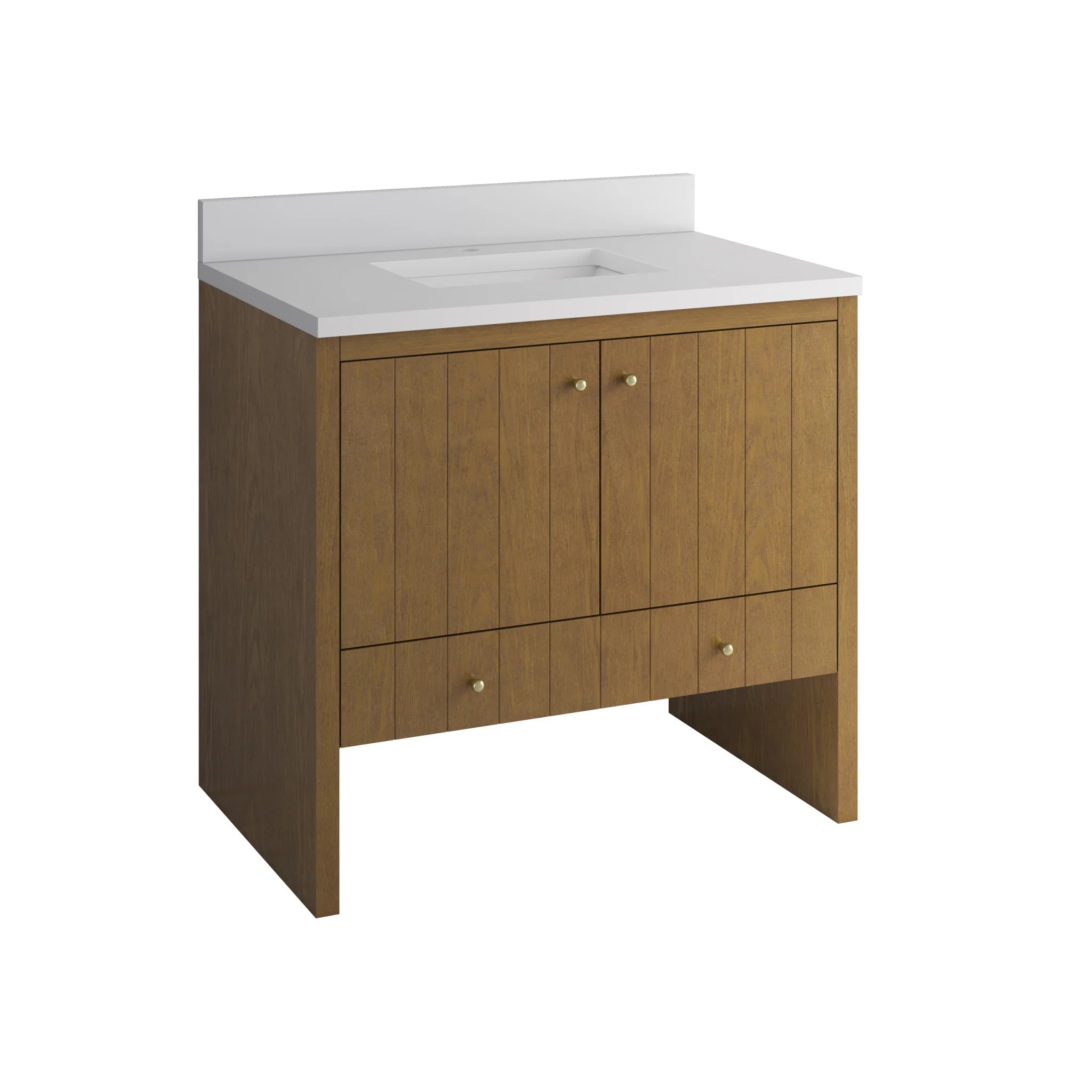36" Hudson Single Vanity in Honey Oak by James Martin Vanities-White Zeus Silestone & Backsplash 9