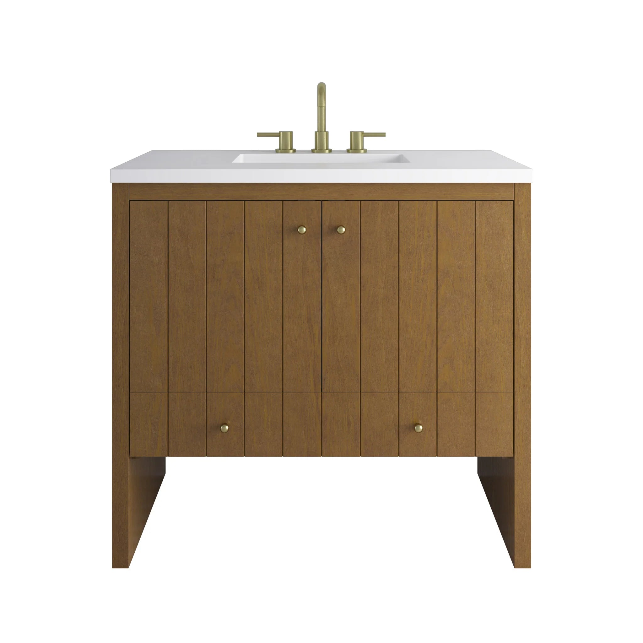 36" Hudson Single Vanity in Honey Oak by James Martin Vanities-White Zeus Silestone 
