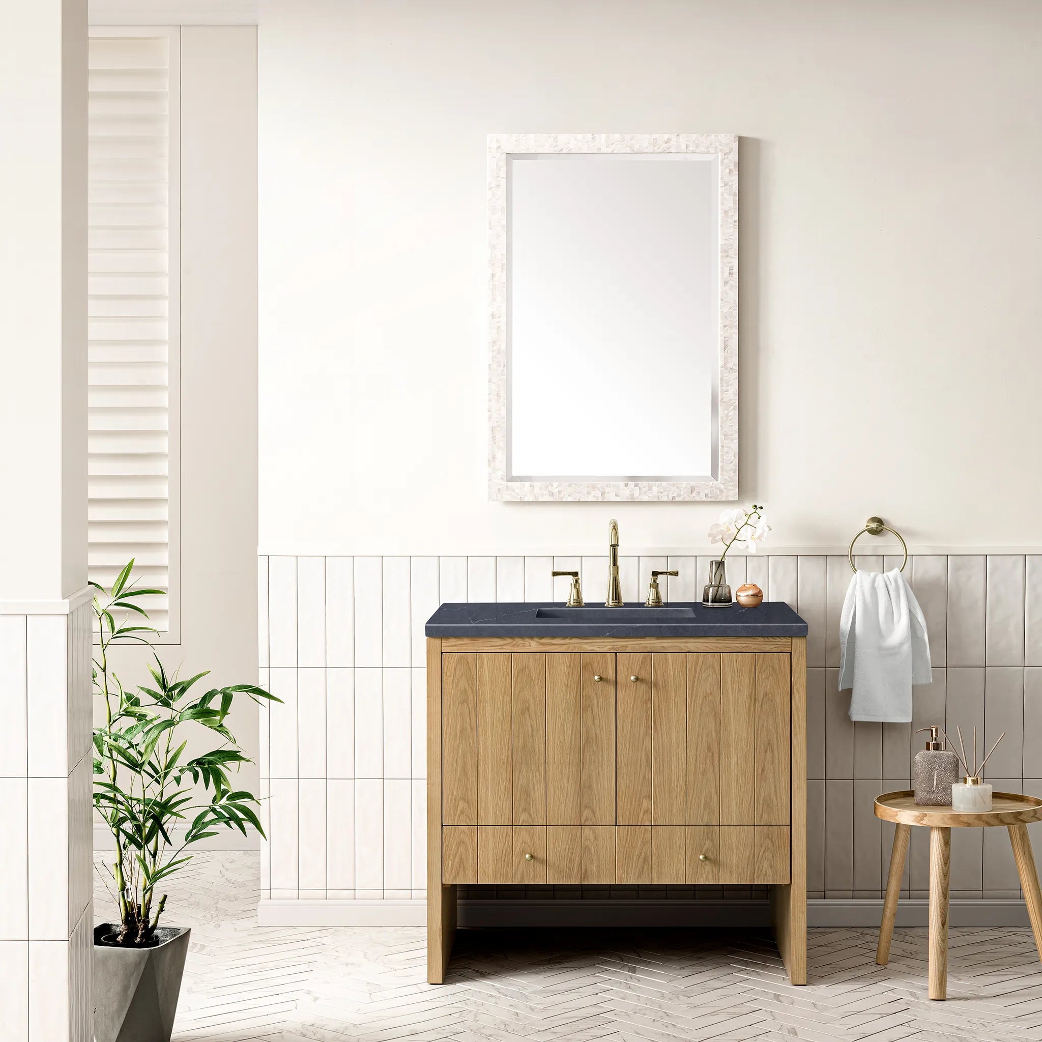 36" Hudson Single Vanity in Light Natural Oak-Charcoal Soapstone Silestone-8" Widespread image 1