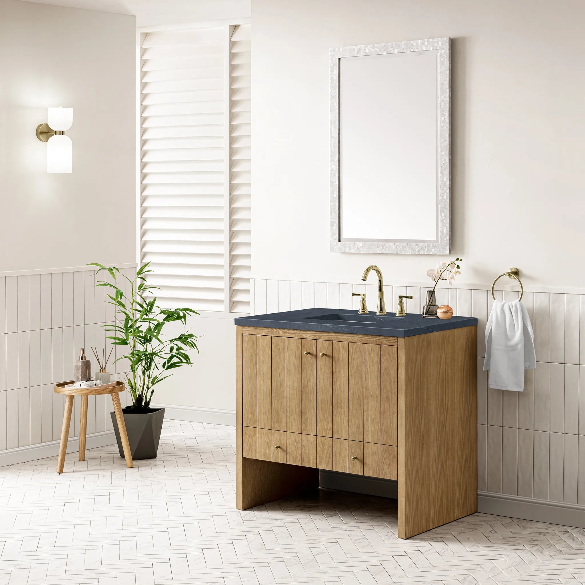 36" Hudson Single Vanity in Light Natural Oak-Charcoal Soapstone Silestone-8" Widespread image 2