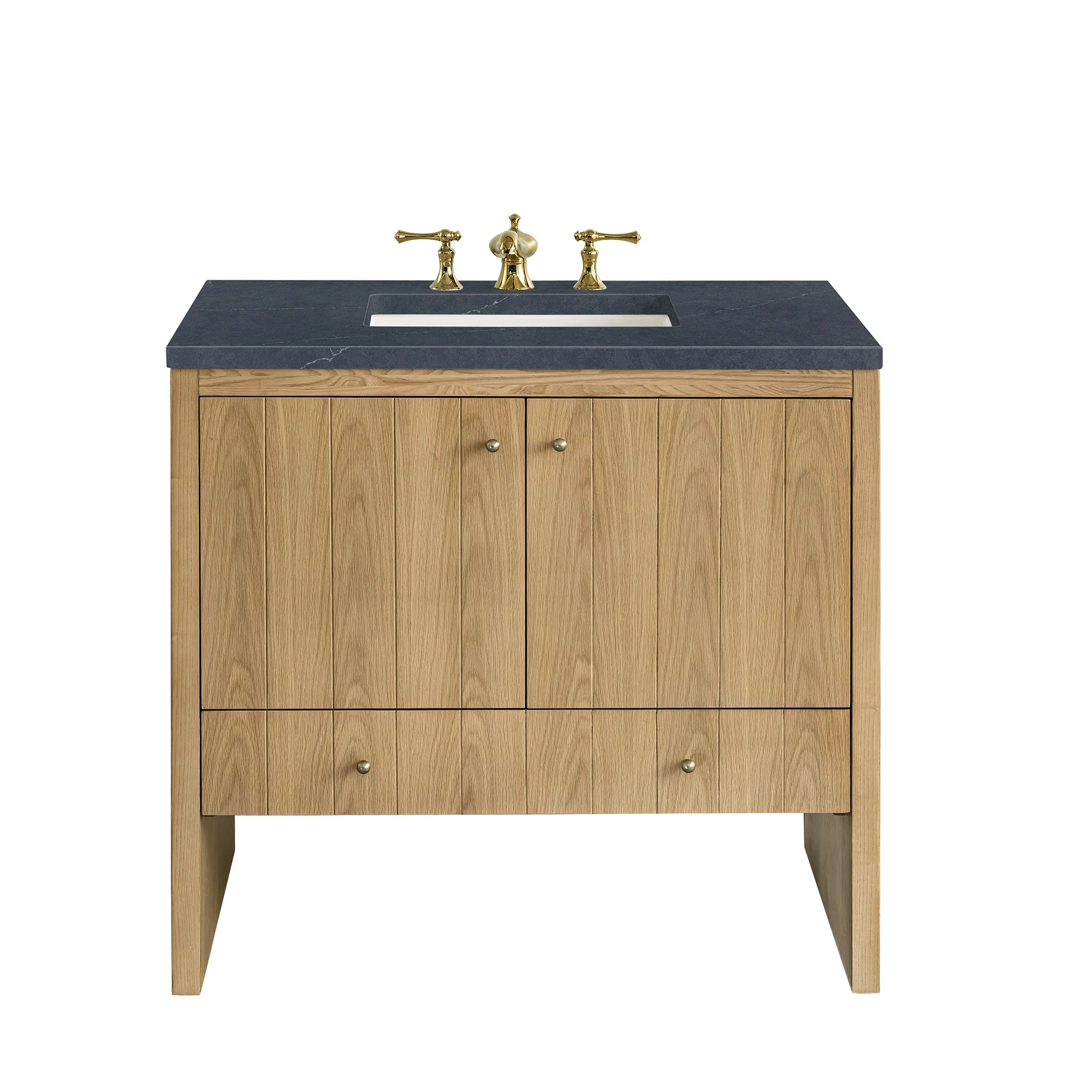36" Hudson Single Vanity in Light Natural Oak-Charcoal Soapstone Silestone-8" Widespread image