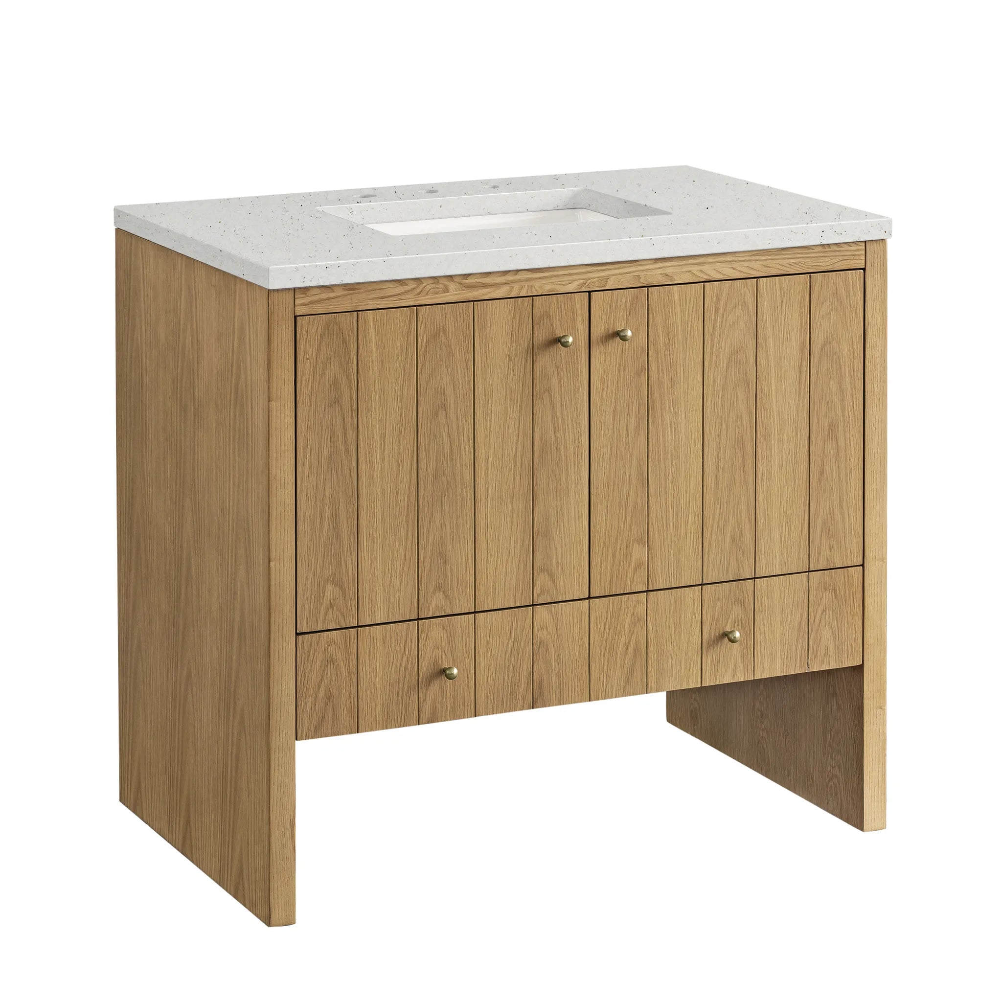 36" Hudson Single Vanity in Light Natural Oak-Lime Delight Silestone-8" Widespread image 5