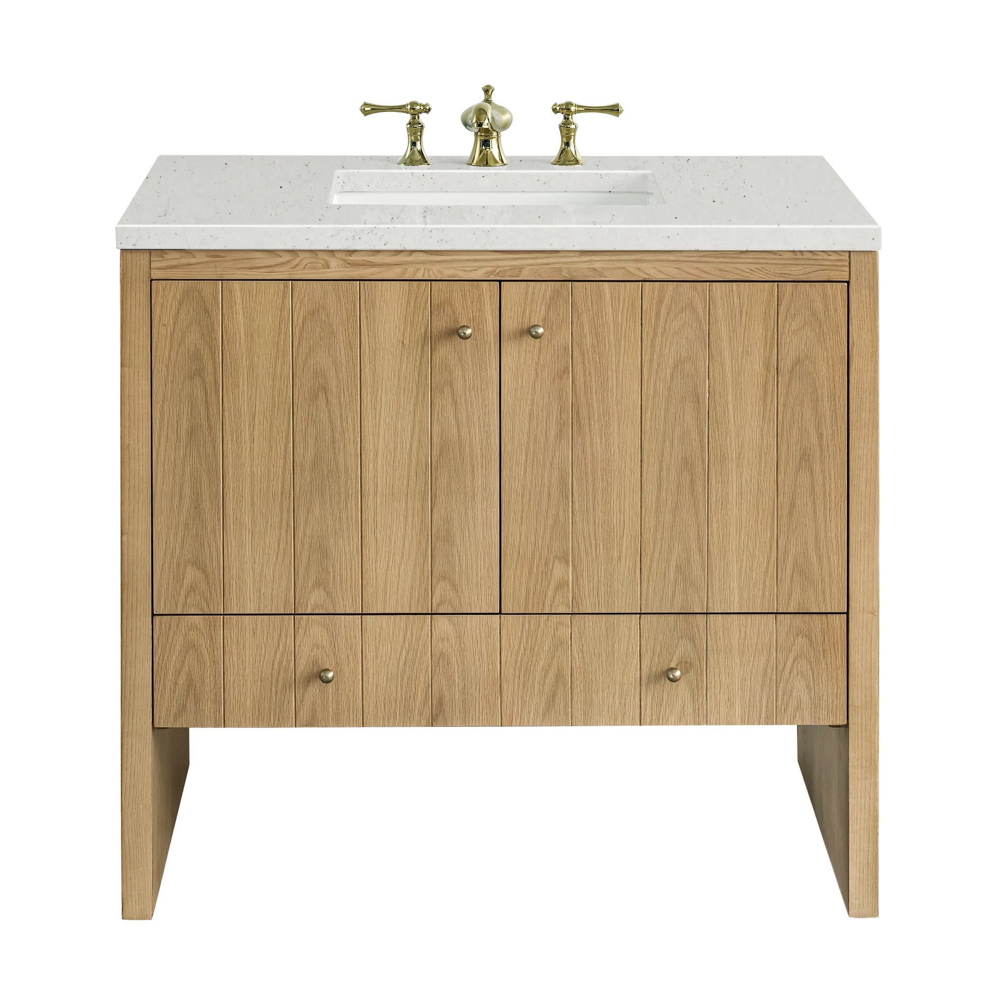 36" Hudson Single Vanity in Light Natural Oak-Lime Delight Silestone-8" Widespread image