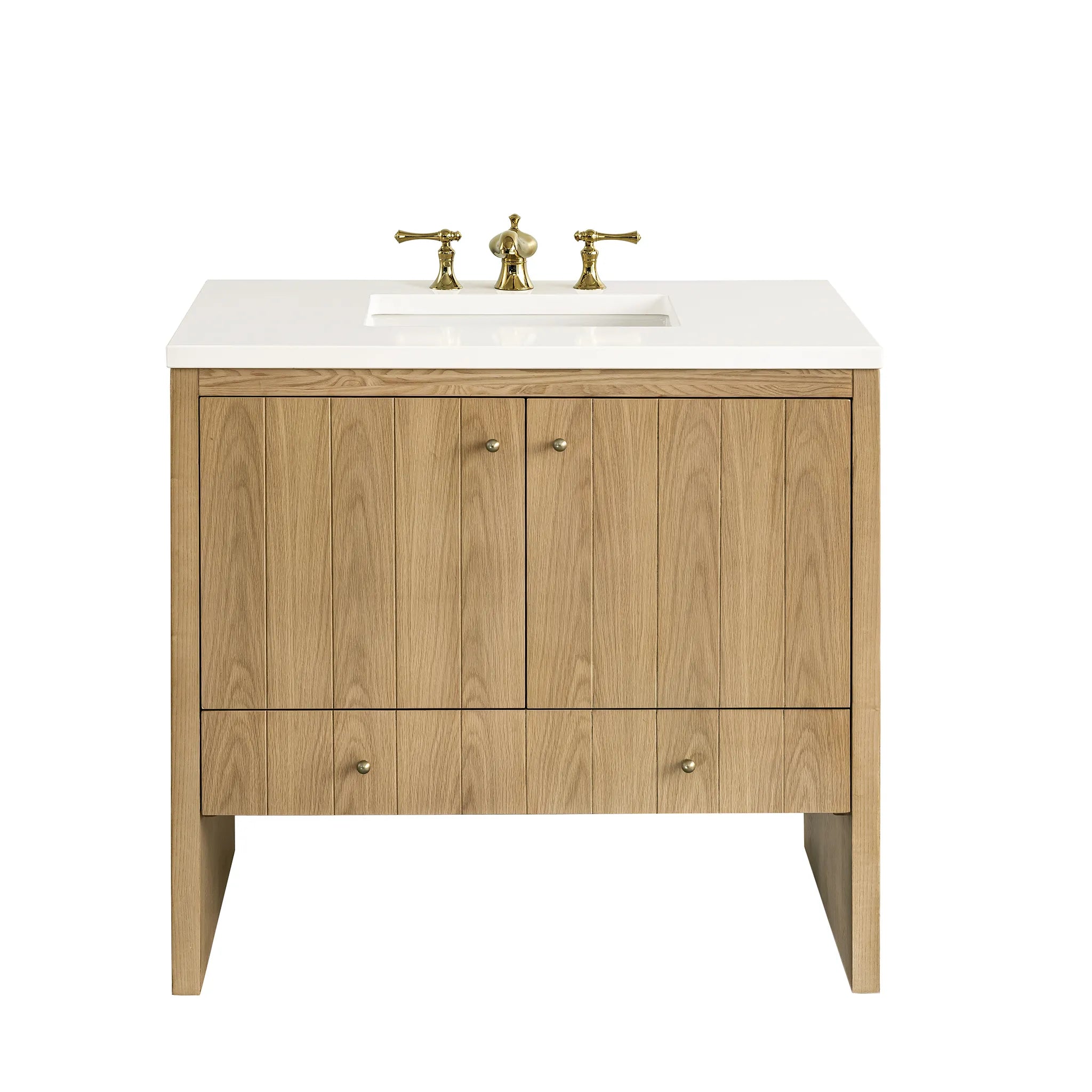 36" Hudson Single Vanity in Light Natural Oak-White Zeus Silestone-8" Widespread image 1