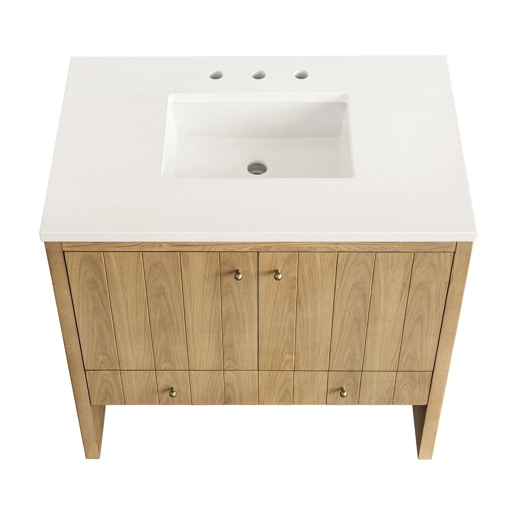 36" Hudson Single Vanity in Light Natural Oak-White Zeus Silestone-8" Widespread image 4