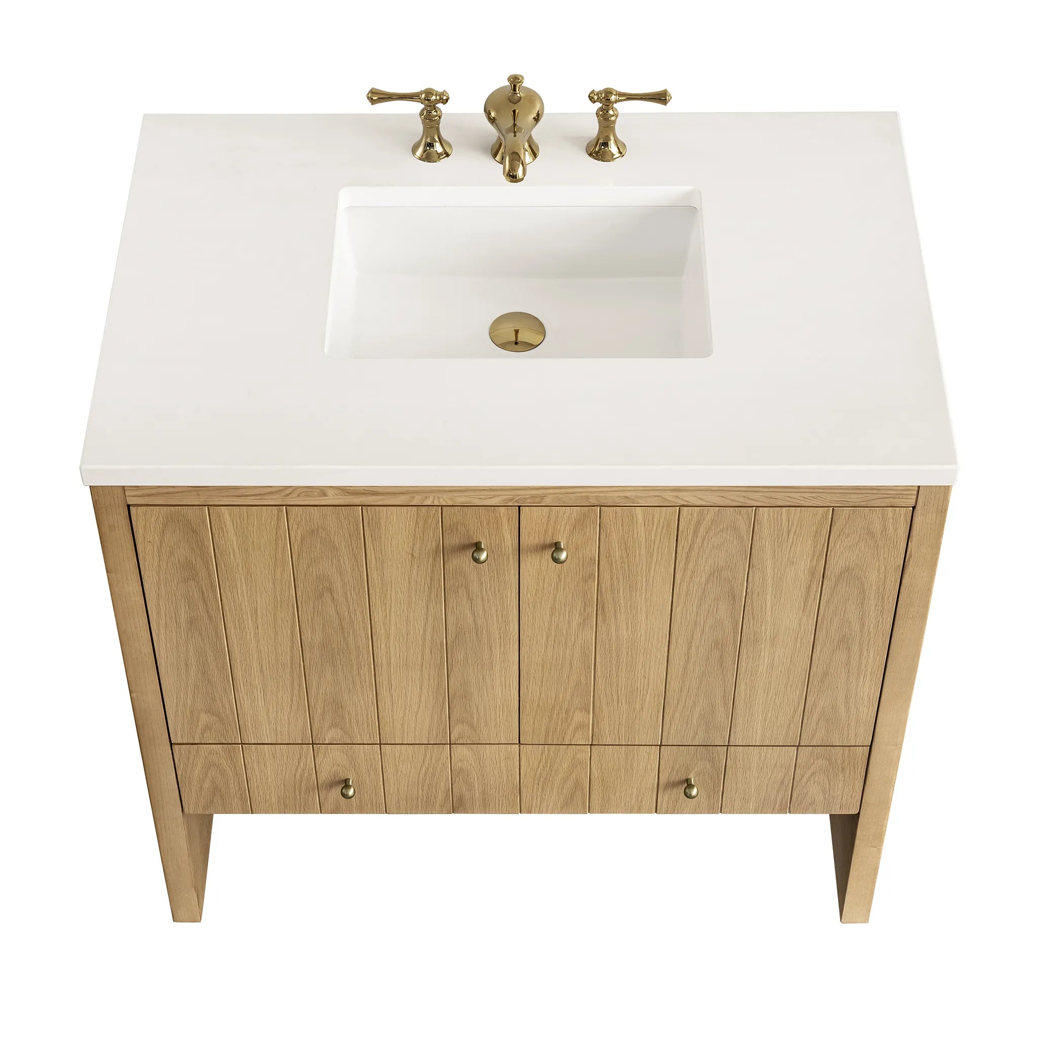 36" Hudson Single Vanity in Light Natural Oak-White Zeus Silestone-8" Widespread image 5