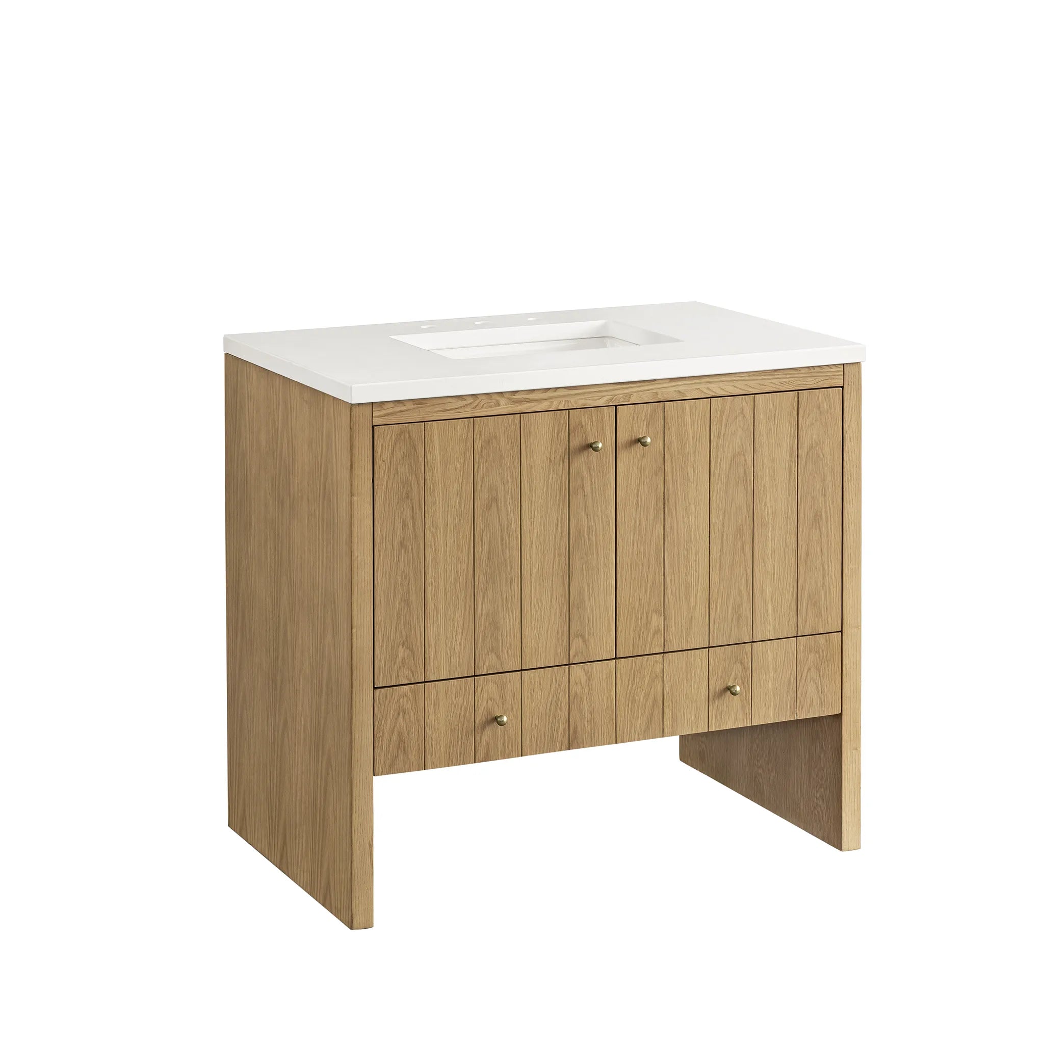 36" Hudson Single Vanity in Light Natural Oak-White Zeus Silestone-8" Widespread image 6