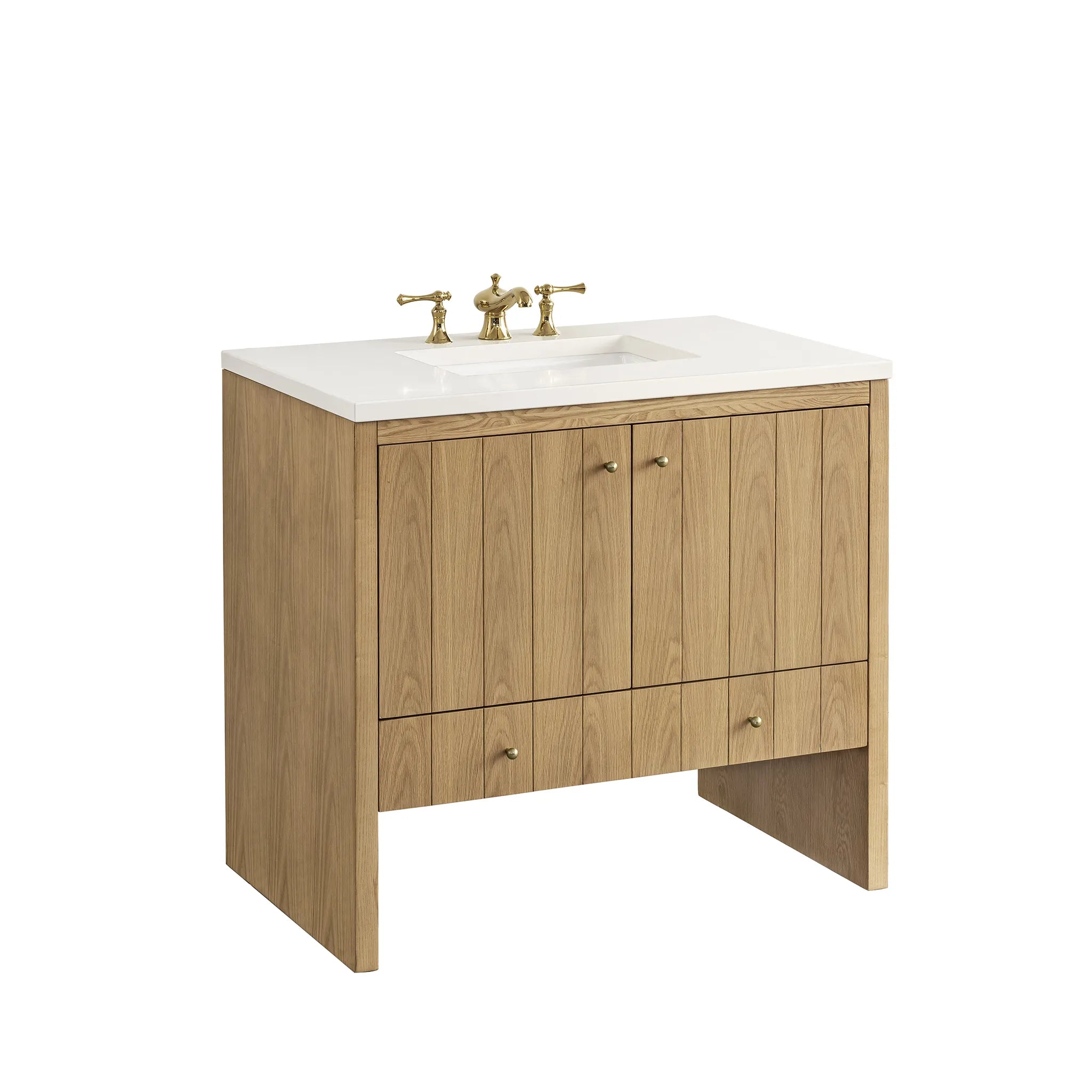 36" Hudson Single Vanity in Light Natural Oak-White Zeus Silestone-8" Widespread image 7
