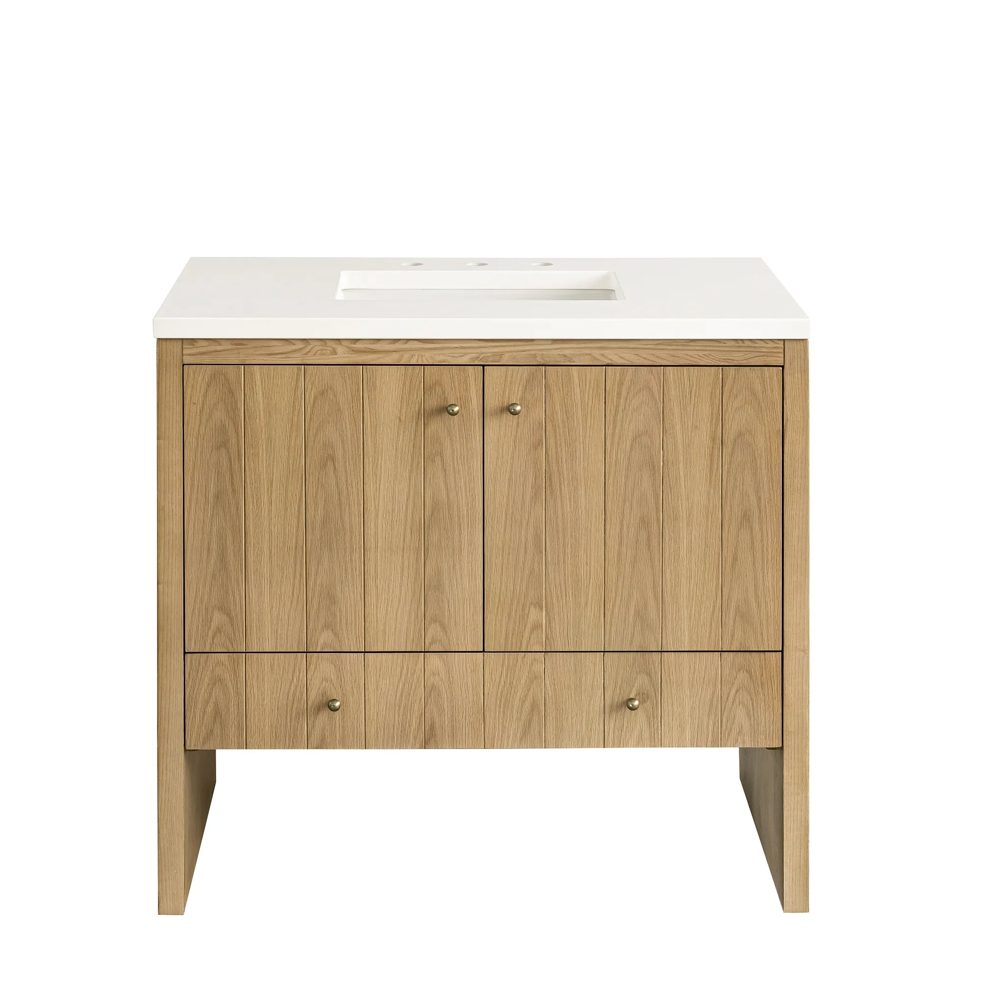 36" Hudson Single Vanity in Light Natural Oak-White Zeus Silestone-8" Widespread image