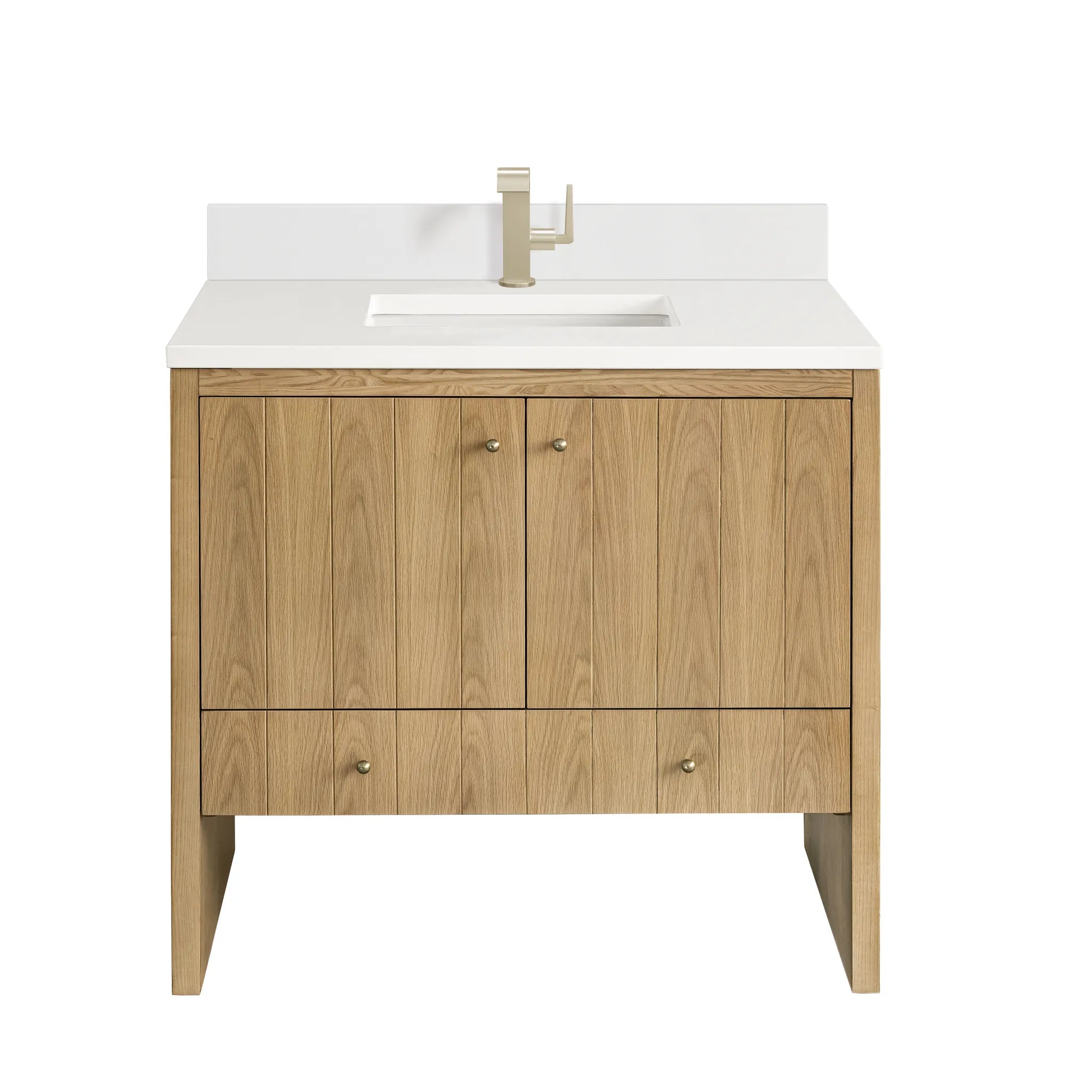 36" Hudson Single Vanity in Light Natural Oak-White Zeus Silestone & Backsplash-Single Hole image