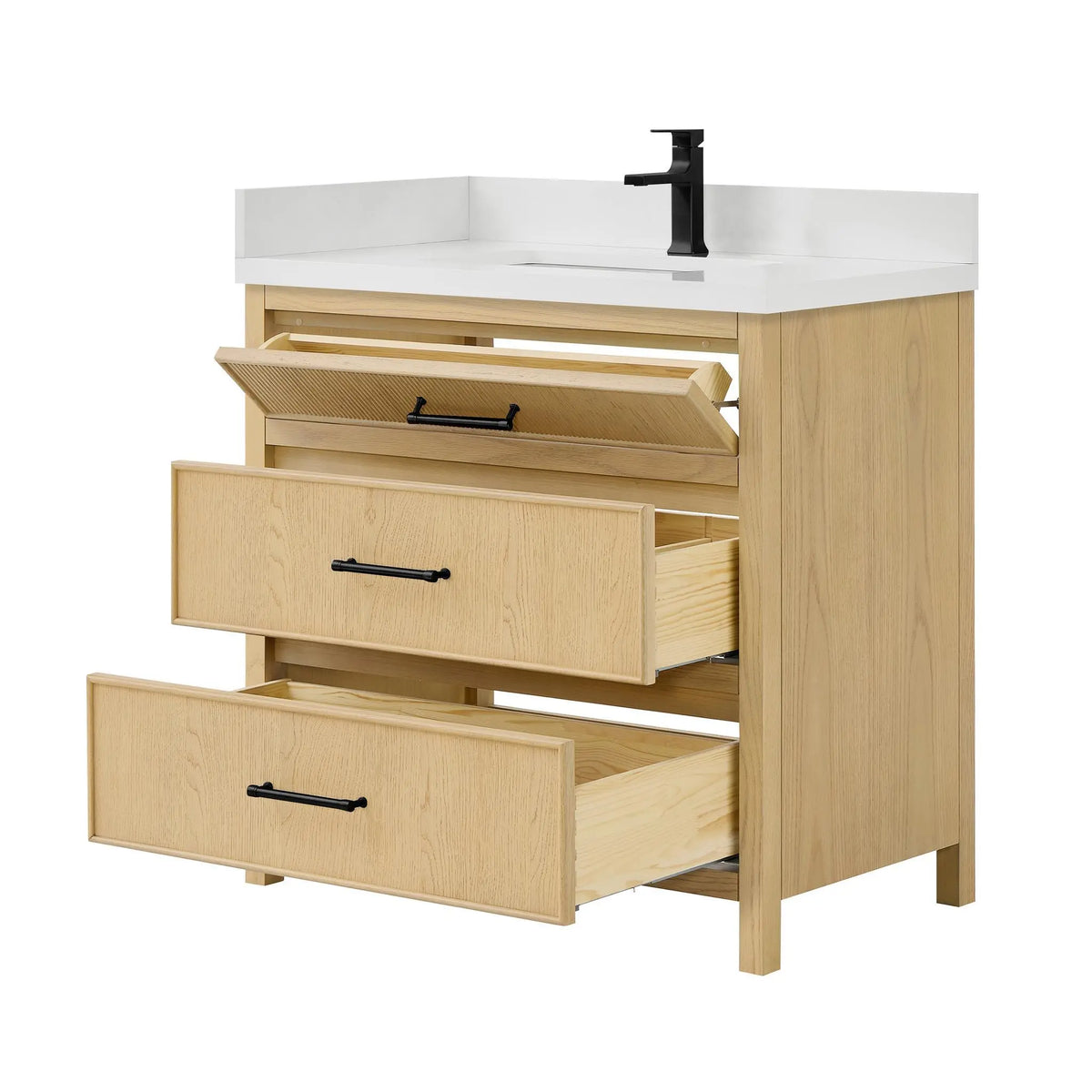36" Isola Single Bathroom Vanity Scandinavian Oak Matte Black Trim by wyndham View 11