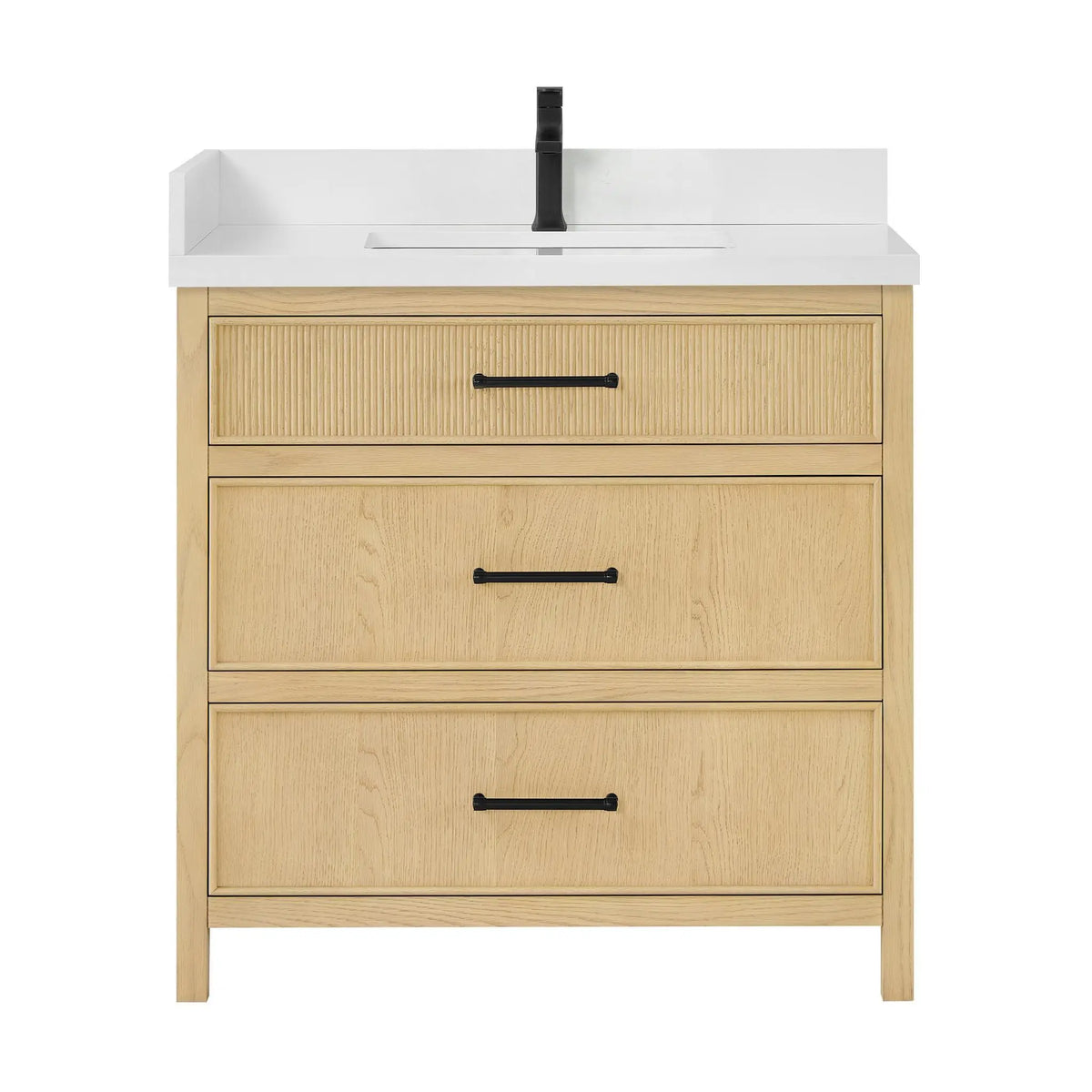 36" Isola Single Bathroom Vanity Scandinavian Oak Matte Black Trim by wyndham View 9