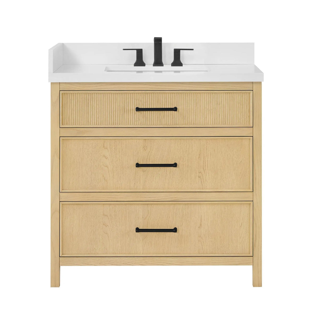 36" Isola Single Bathroom Vanity Scandinavian Oak Matte Black Trim by wyndham View 13