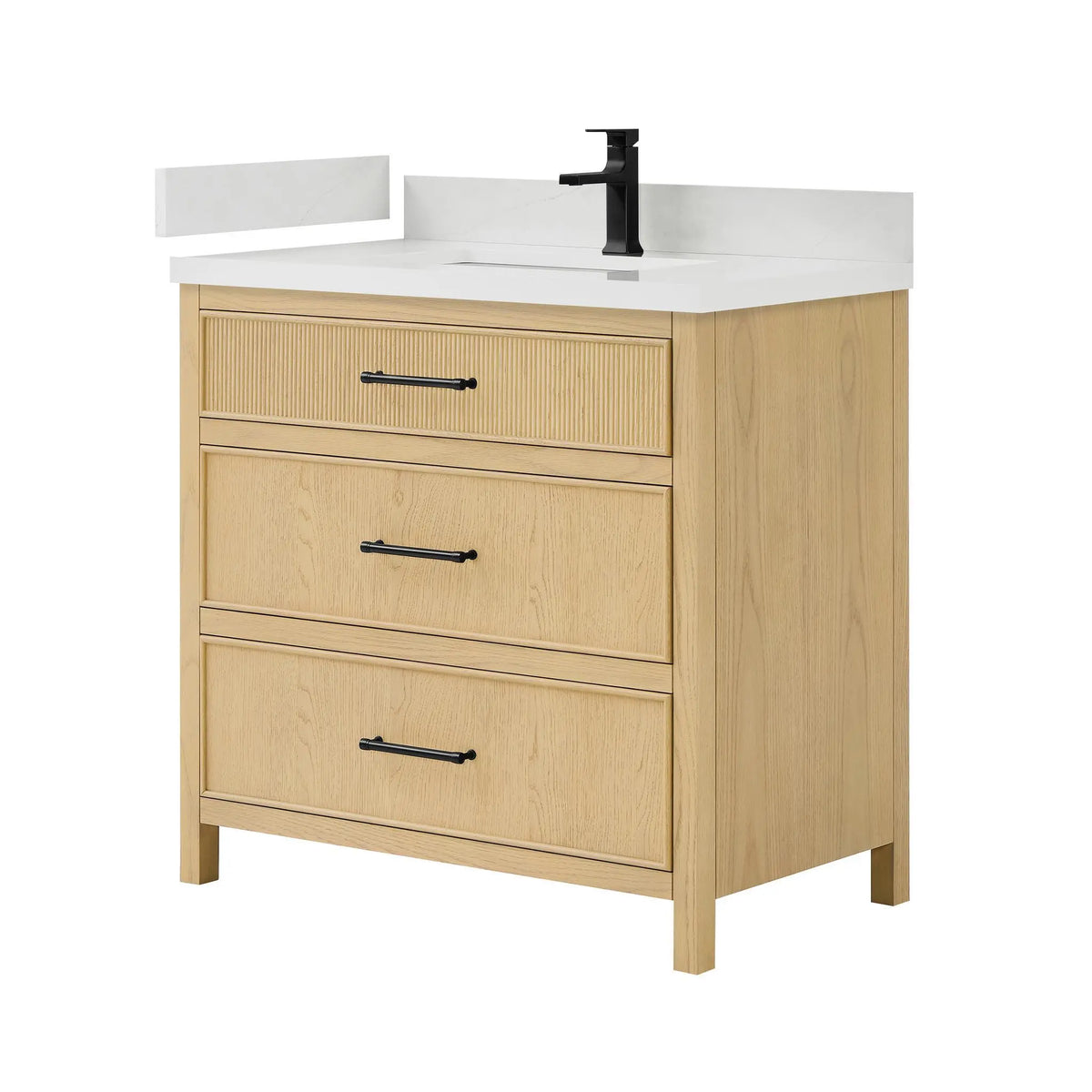36" Isola Single Bathroom Vanity Scandinavian Oak Matte Black Trim by wyndham View 4