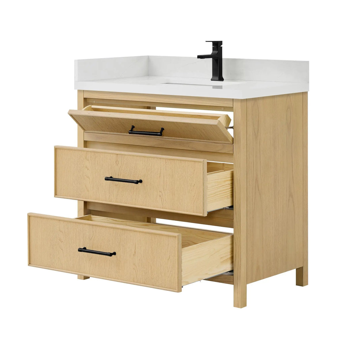 36" Isola Single Bathroom Vanity Scandinavian Oak Matte Black Trim by wyndham View 3