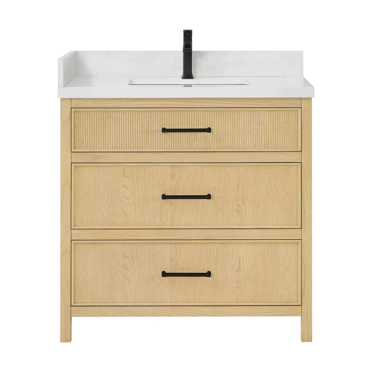 36" Isola Single Bathroom Vanity Scandinavian Oak Matte Black Trim by wyndham View 1