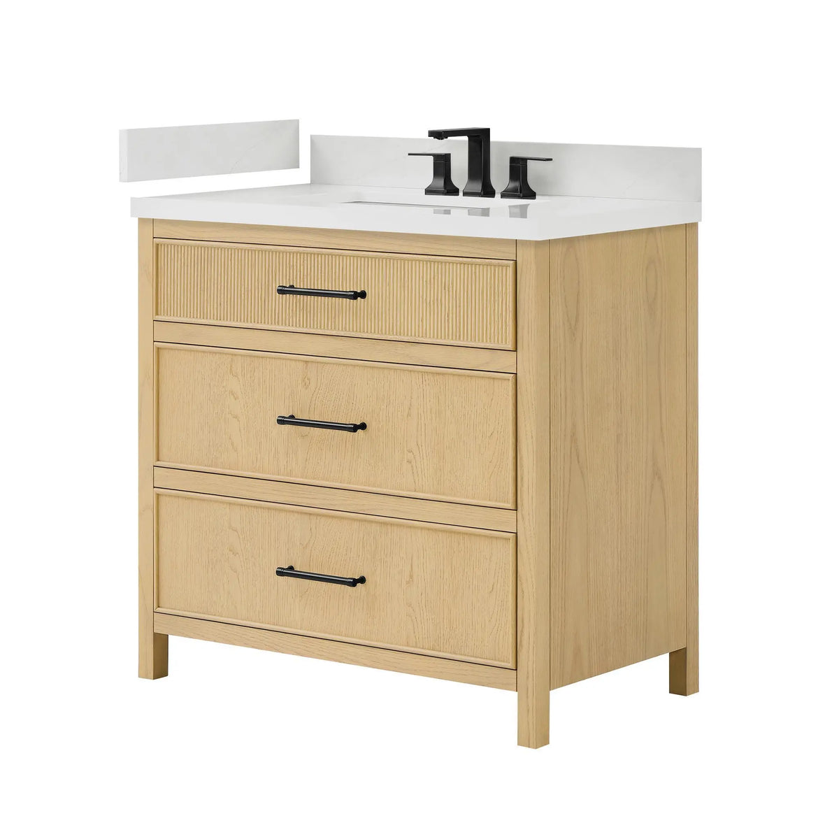 36" Isola Single Bathroom Vanity Scandinavian Oak Matte Black Trim by wyndham View 8