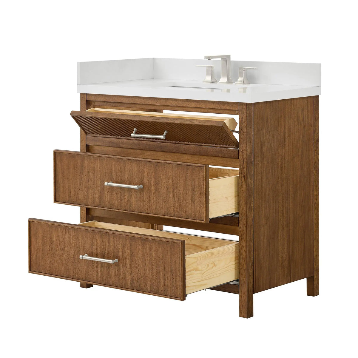 36" Isola Single Bathroom Vanity Toasted Walnut Brushed Nickel Trim by wyndham View 15