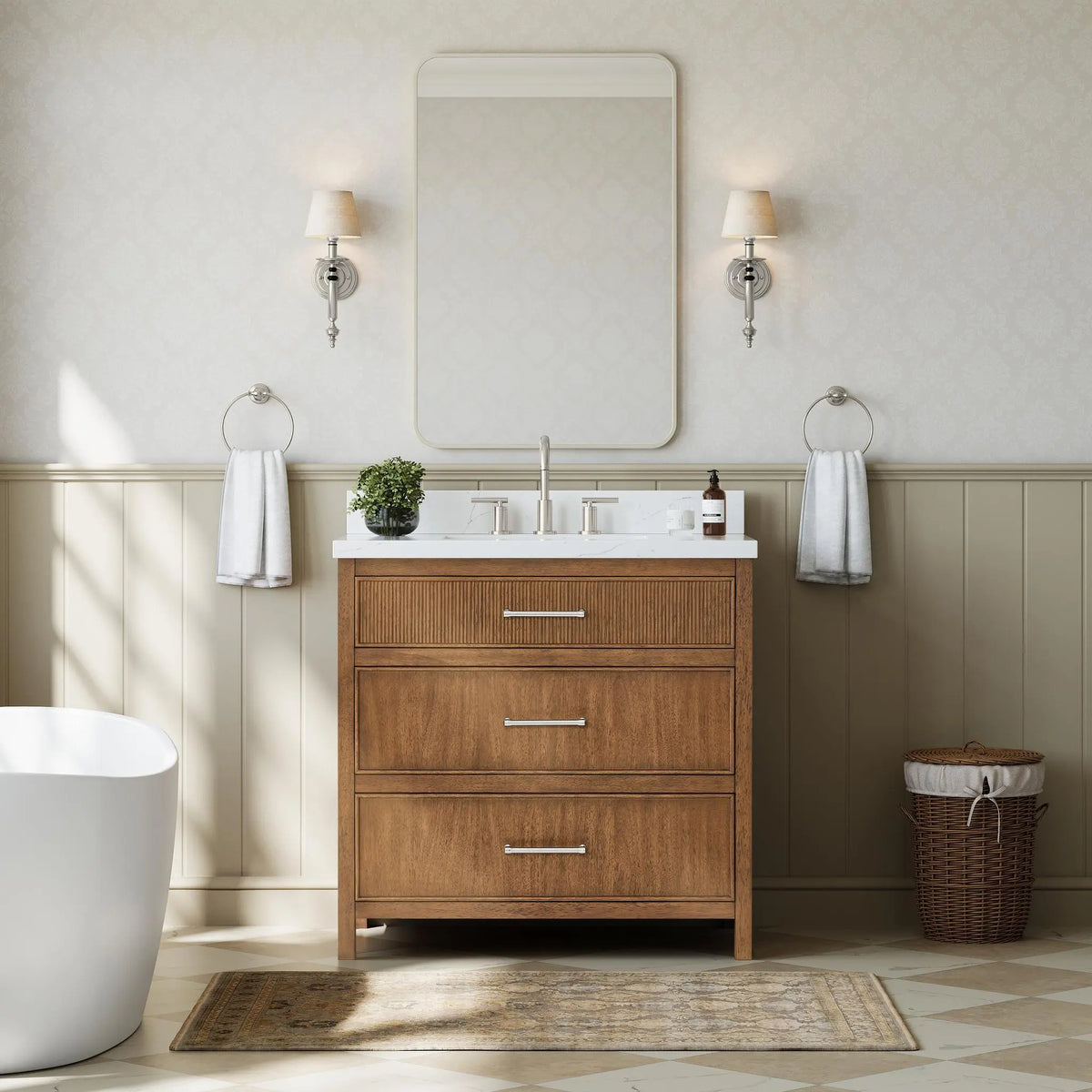 36" Isola Single Bathroom Vanity Toasted Walnut Brushed Nickel Trim by wyndham View 6