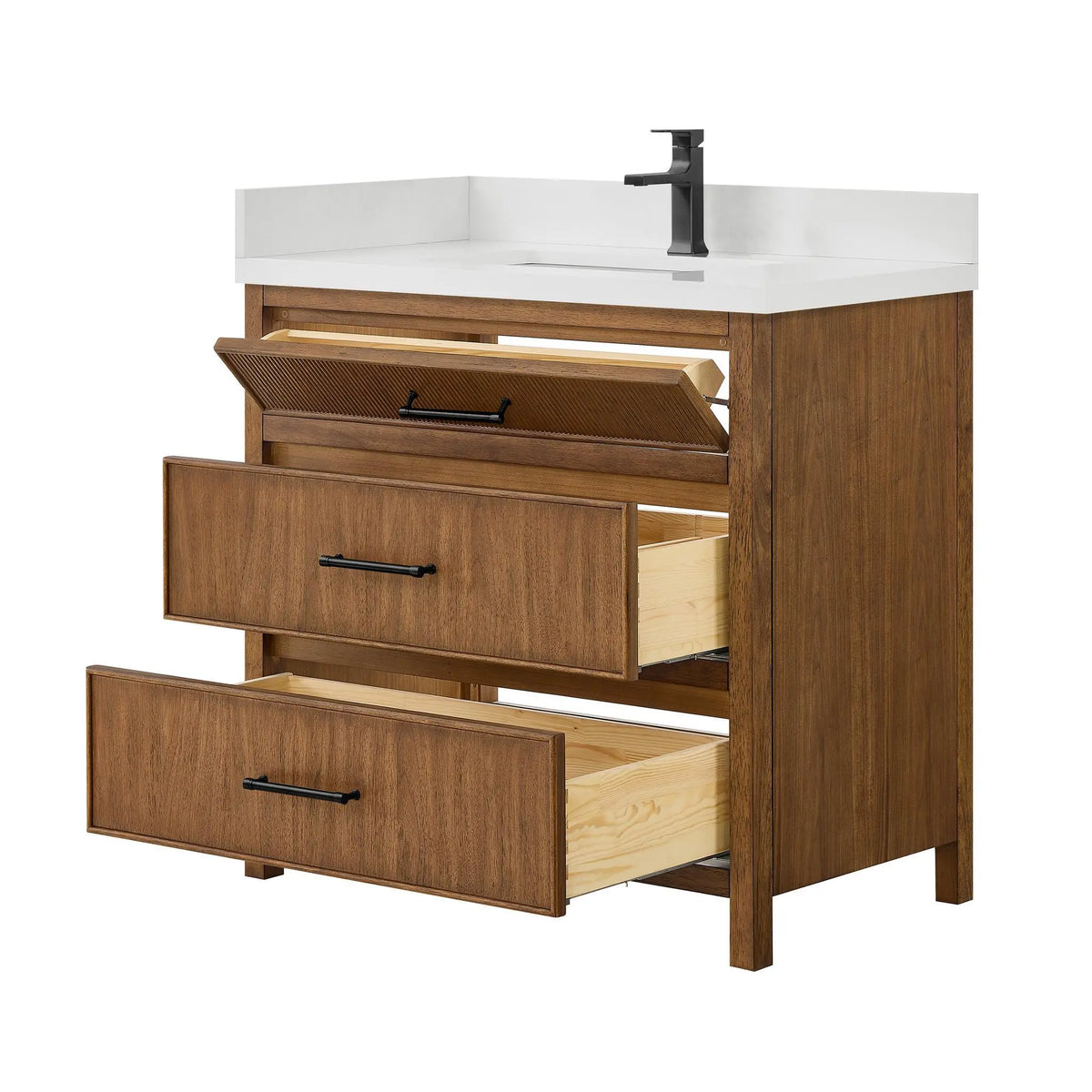 36" Isola Single Bathroom Vanity Toasted Walnut Matte Black Trim by wyndham View 11