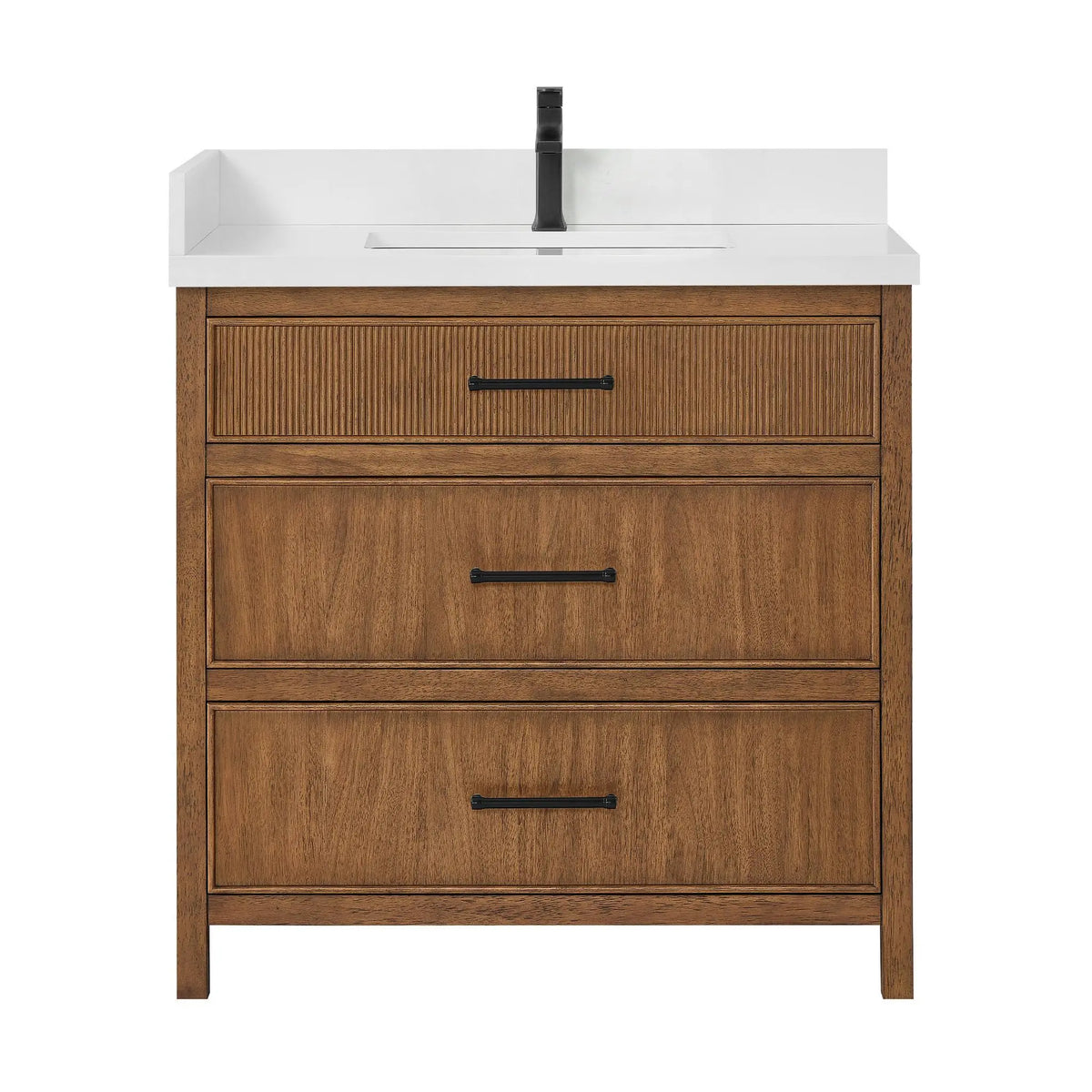 36" Isola Single Bathroom Vanity Toasted Walnut Matte Black Trim by wyndham View 9