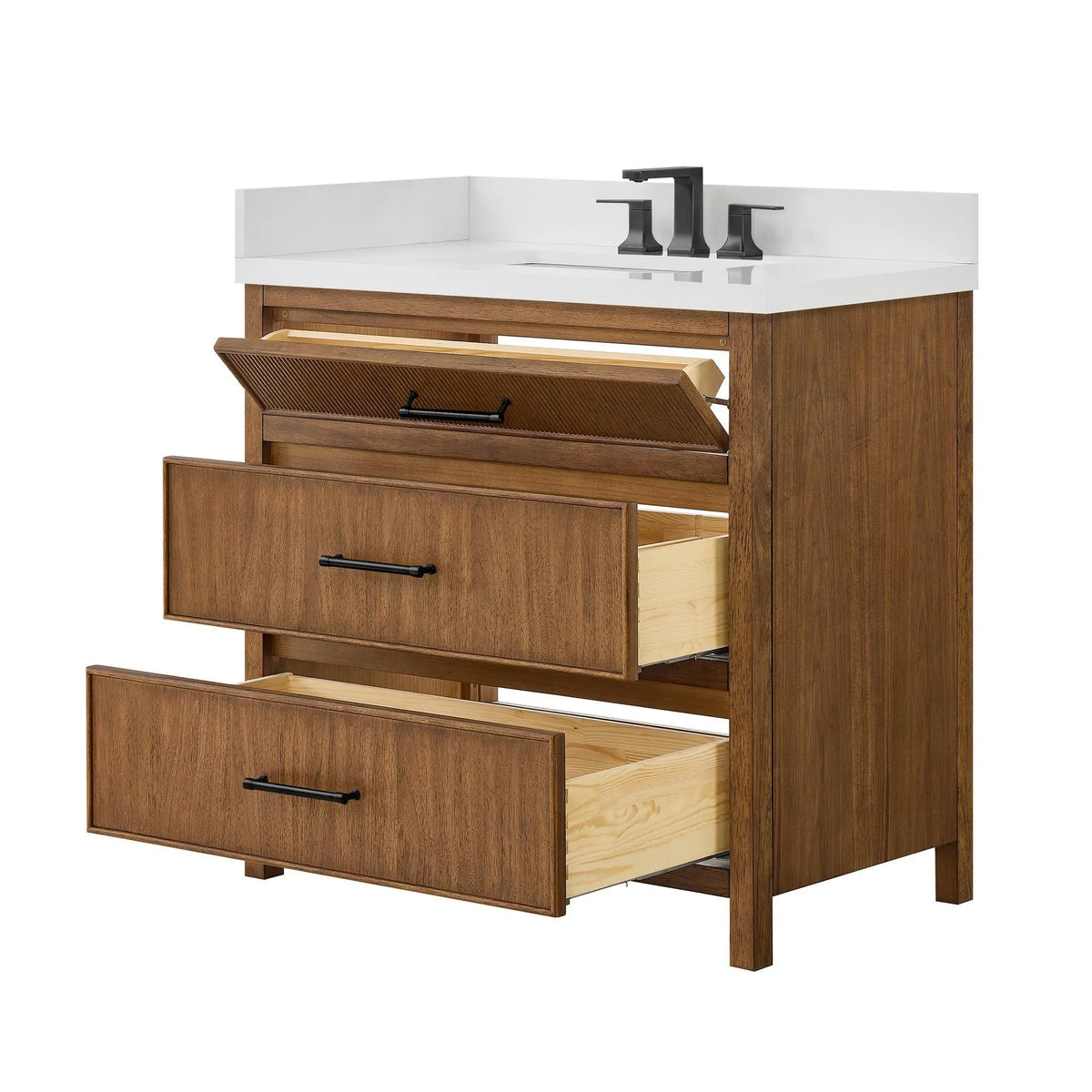 36" Isola Single Bathroom Vanity Toasted Walnut Matte Black Trim by wyndham View 15