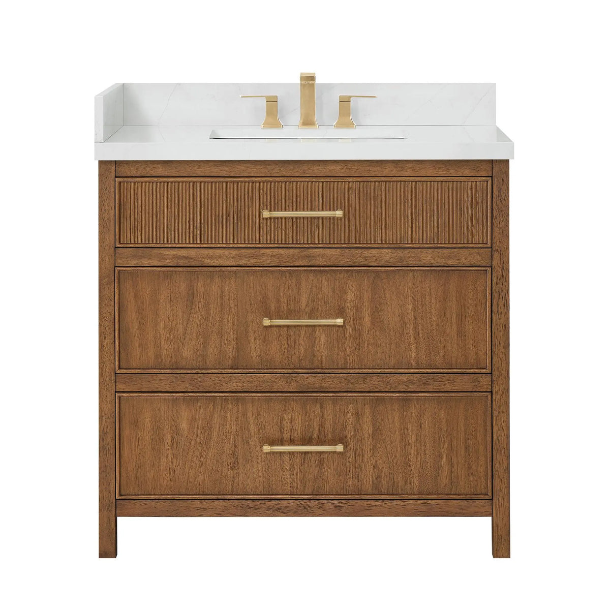 36" Isola Single Bathroom Vanity Toasted Walnut Satin Bronze Trim by wyndham View 5
