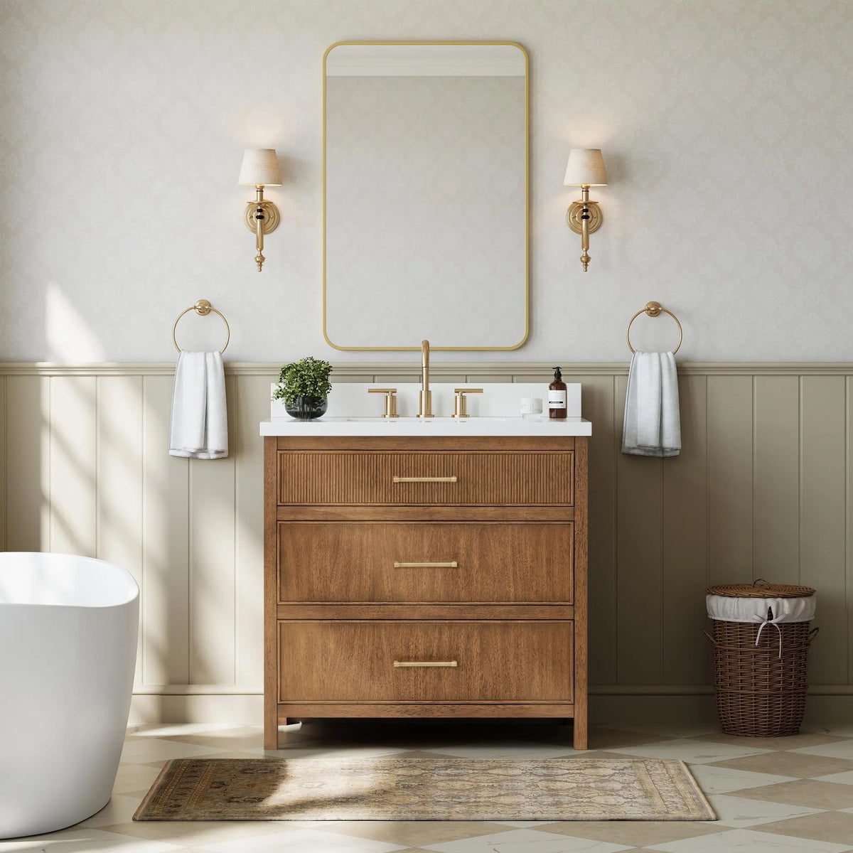 36" Isola Single Bathroom Vanity Toasted Walnut Satin Bronze Trim by wyndham View 14