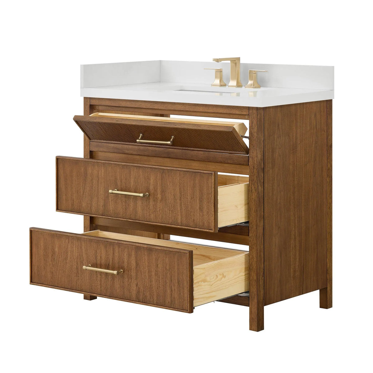 36" Isola Single Bathroom Vanity Toasted Walnut Satin Bronze Trim by wyndham View 15