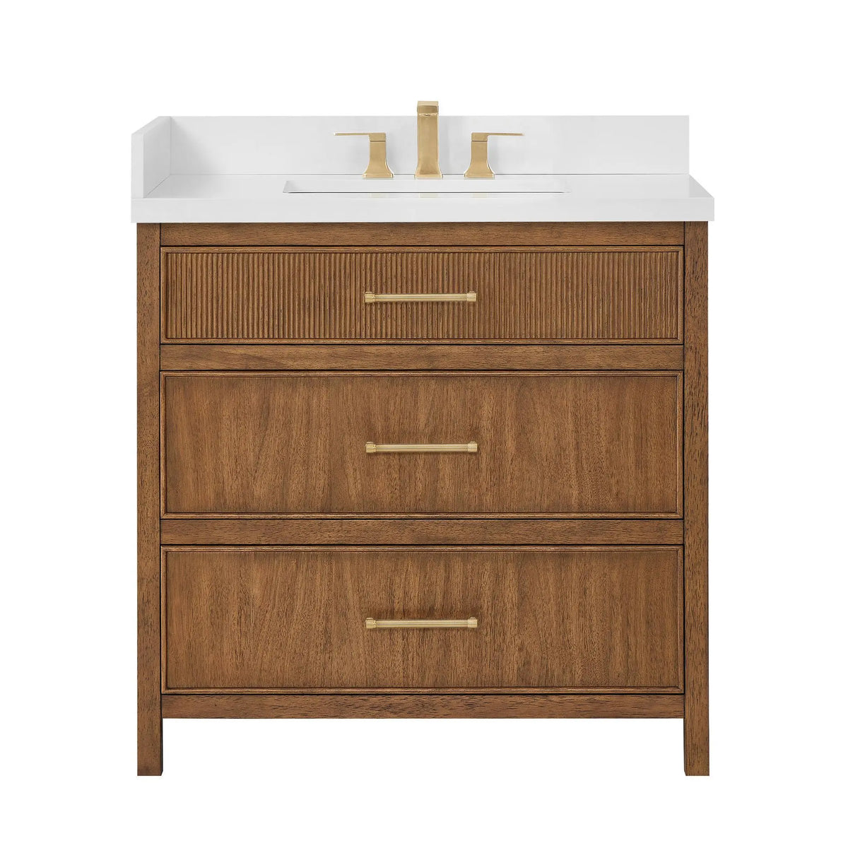 36" Isola Single Bathroom Vanity Toasted Walnut Satin Bronze Trim by wyndham View 13