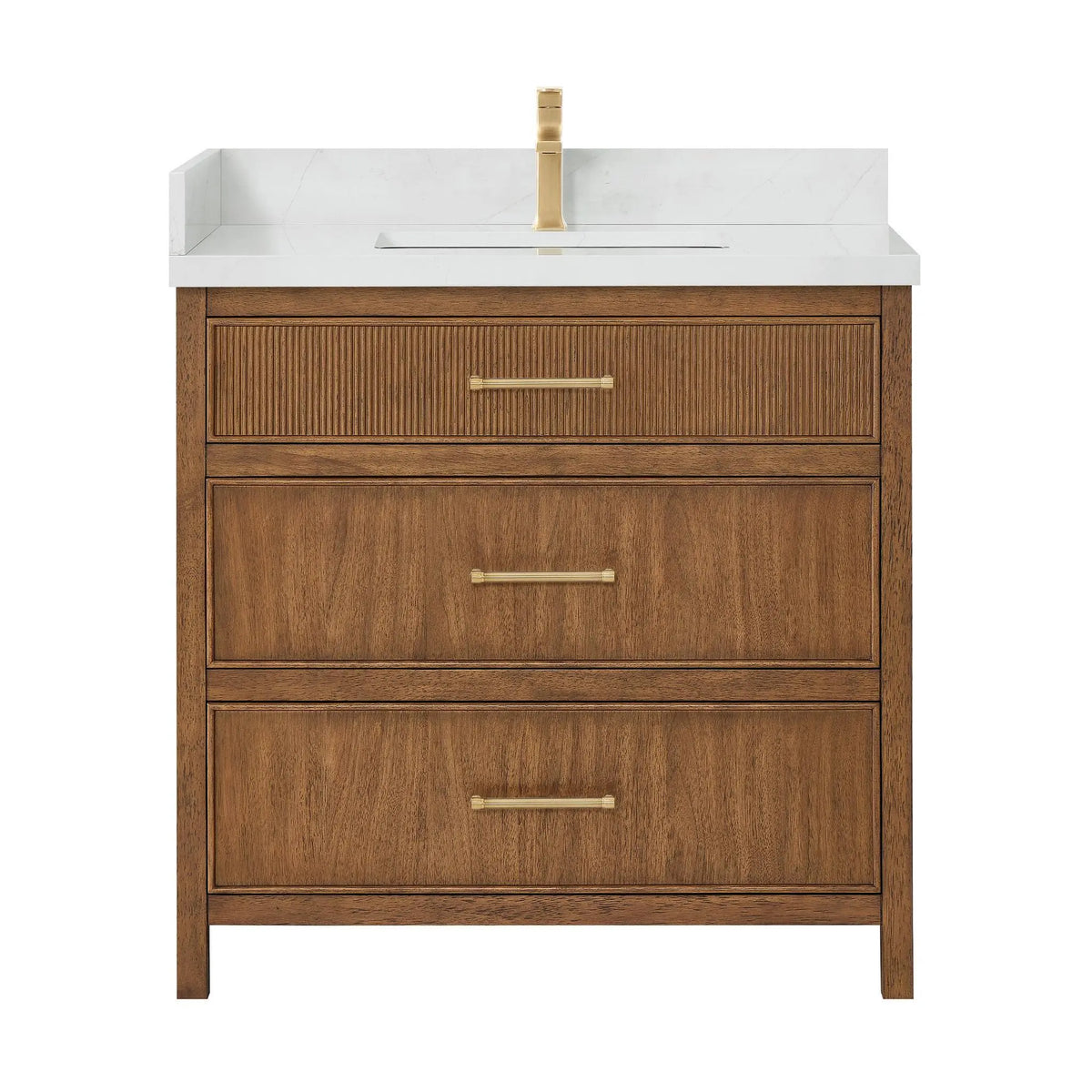 36" Isola Single Bathroom Vanity Toasted Walnut Satin Bronze Trim by wyndham View 1