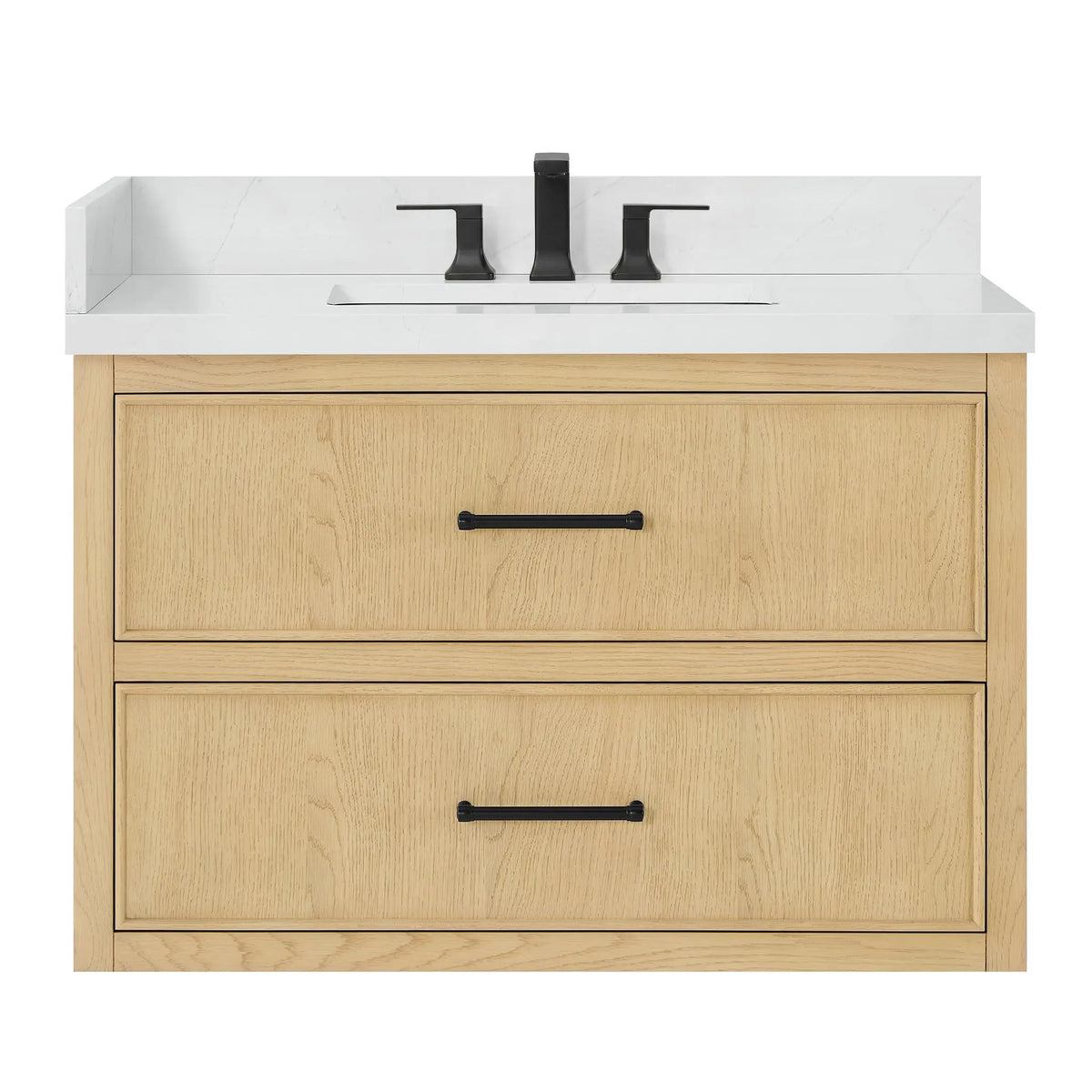 36" Isola Single Wall Mounted Bathroom Vanity Scandinavian Oak Matte Black Trim by wyndham View 5