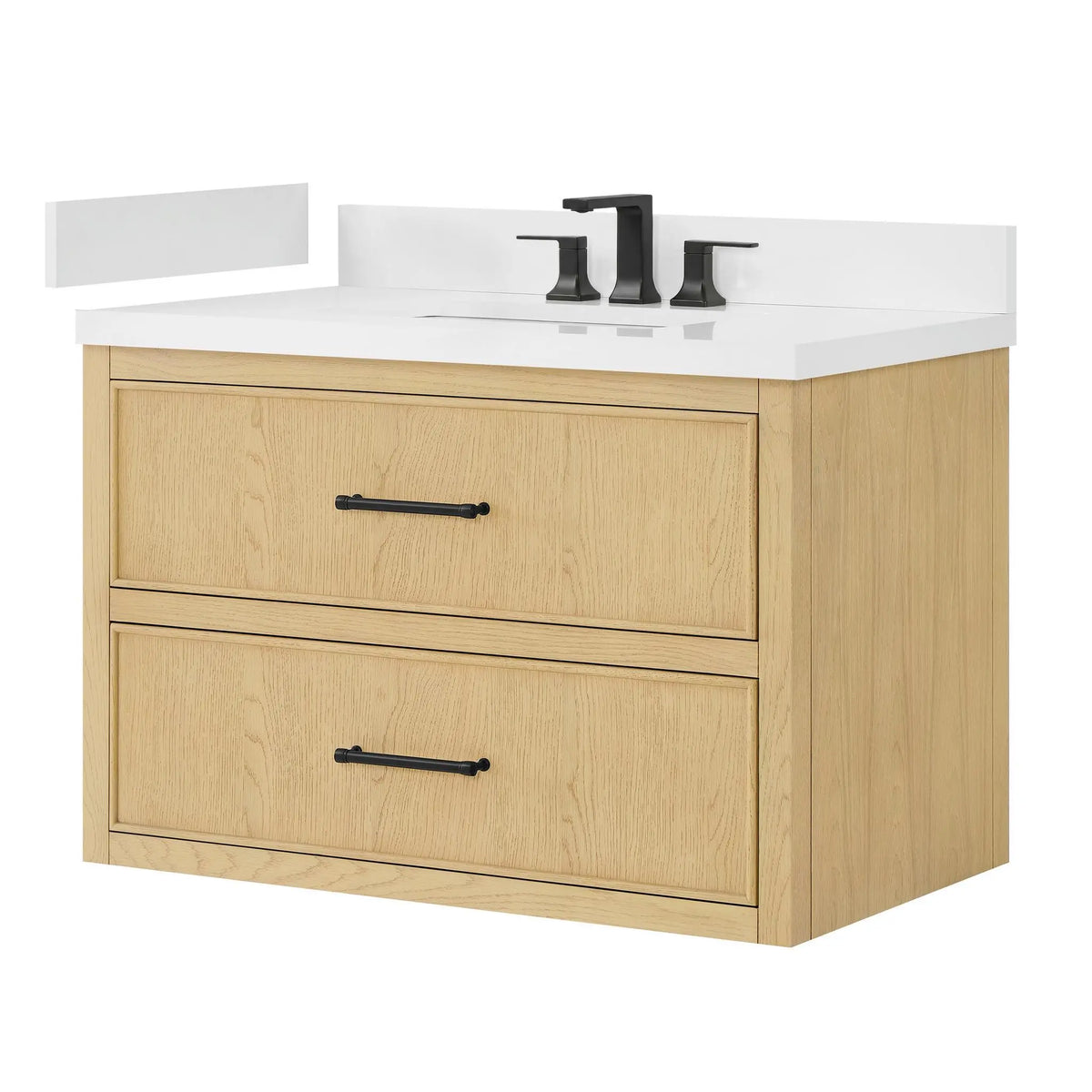 36" Isola Single Wall Mounted Bathroom Vanity Scandinavian Oak Matte Black Trim by wyndham View 16