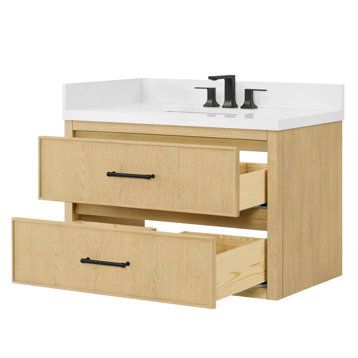 36" Isola Single Wall Mounted Bathroom Vanity Scandinavian Oak Matte Black Trim by wyndham View 15