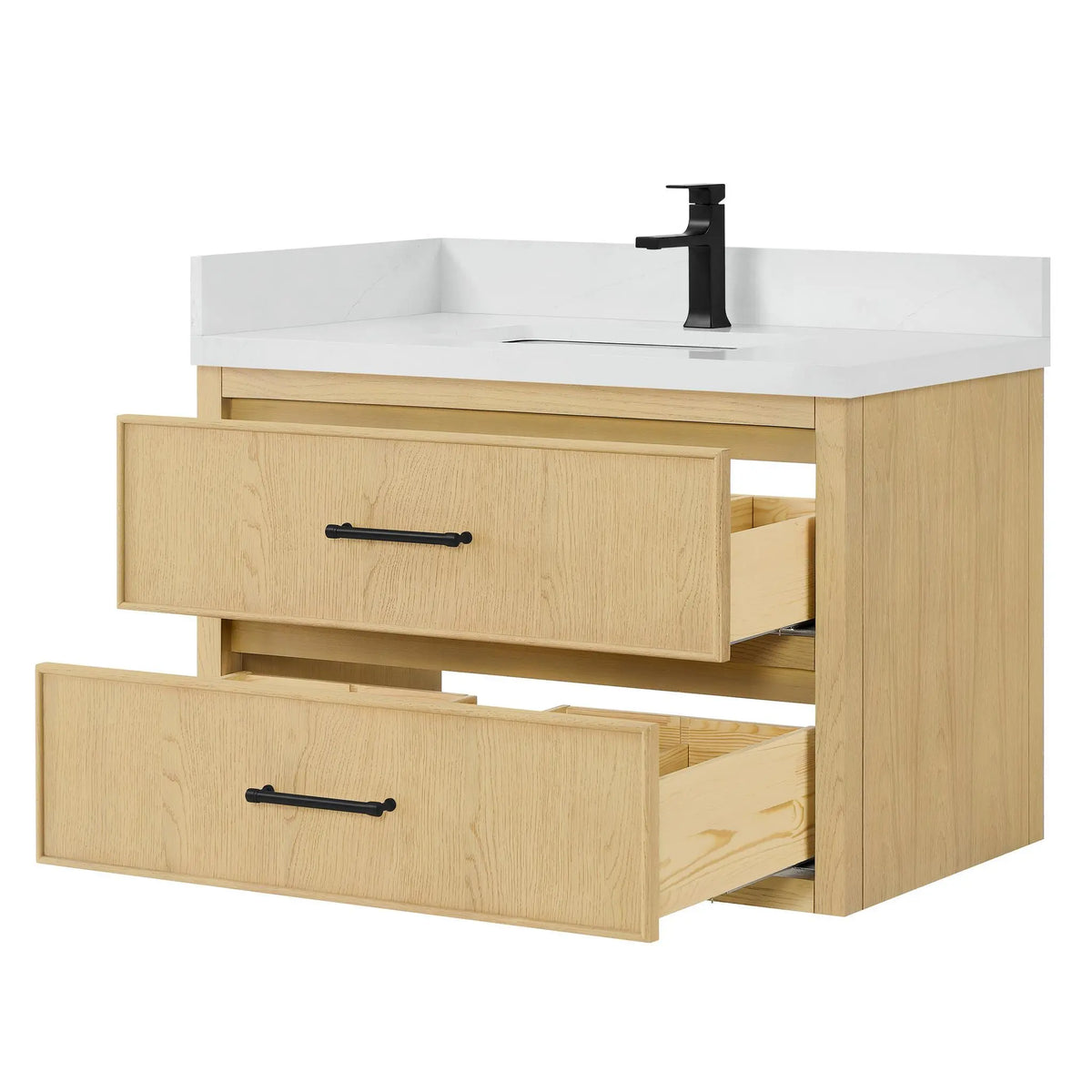36" Isola Single Wall Mounted Bathroom Vanity Scandinavian Oak Matte Black Trim by wyndham View 3