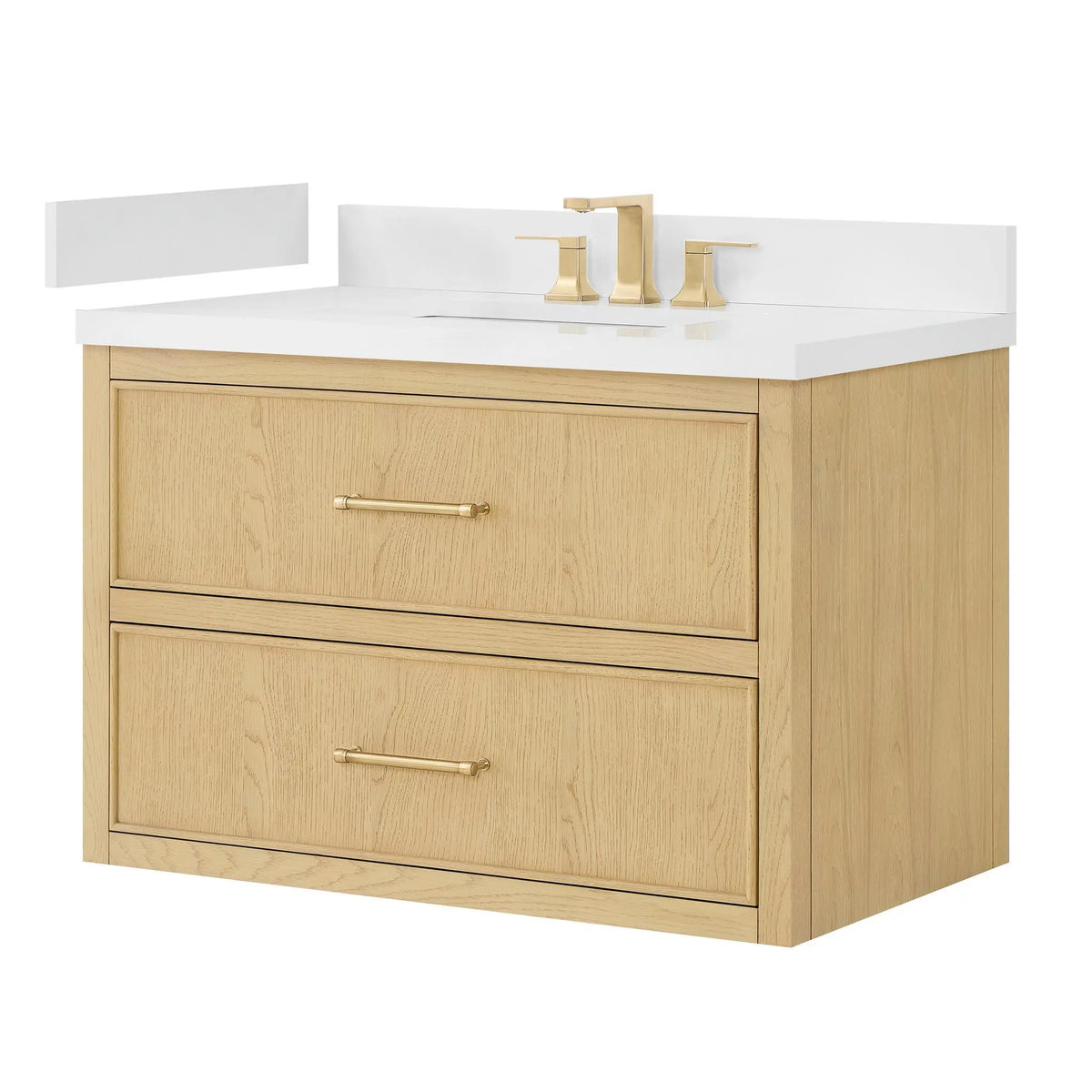 36" Isola Single Wall Mounted Bathroom Vanity Scandinavian Oak Satin Bronze Trim by wyndham View 16