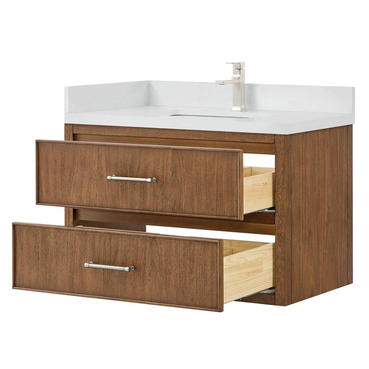 36" Isola Single Wall Mounted Bathroom Vanity Toasted Walnut Brushed Nickel Trim by wyndham View 3