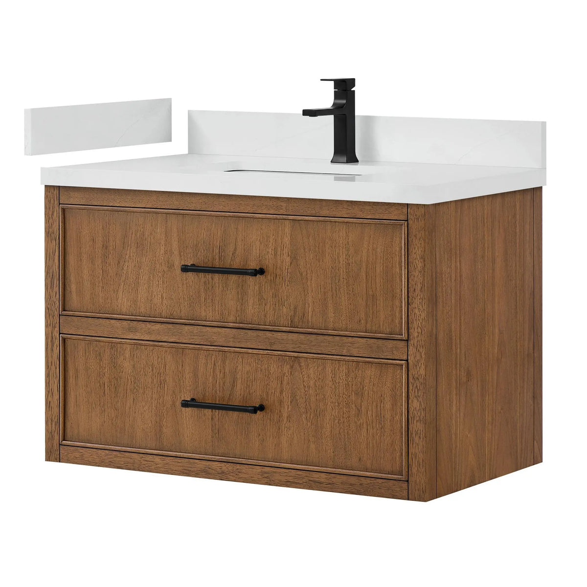 36" Isola Single Wall Mounted Bathroom Vanity Toasted Walnut Matte Black Trim by wyndham View 4