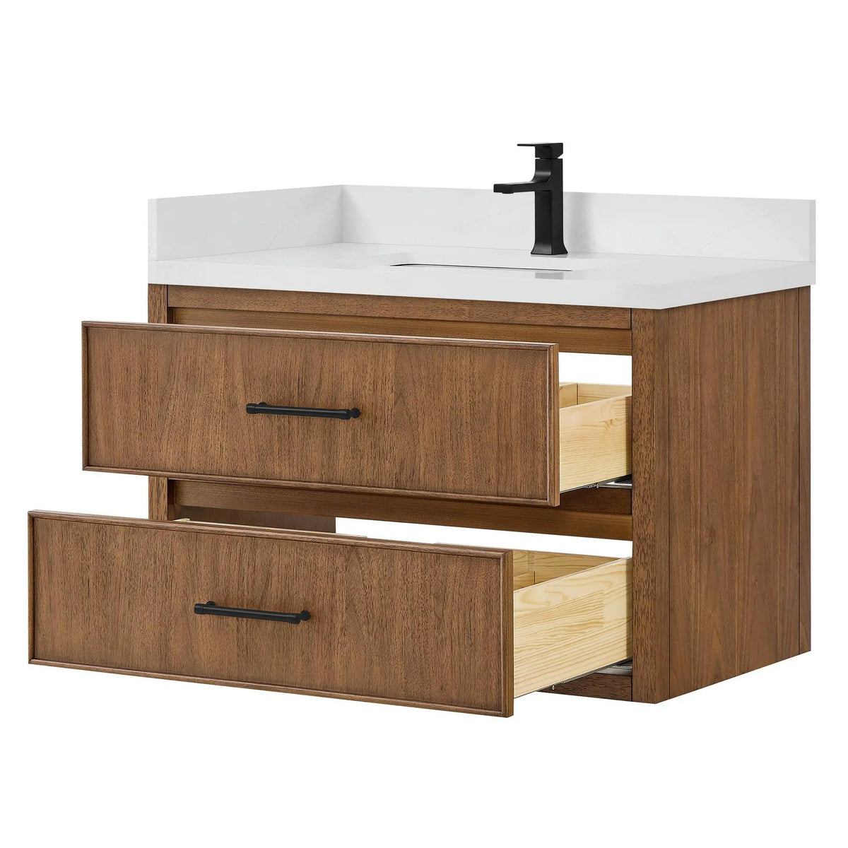 36" Isola Single Wall Mounted Bathroom Vanity Toasted Walnut Matte Black Trim by wyndham View 3
