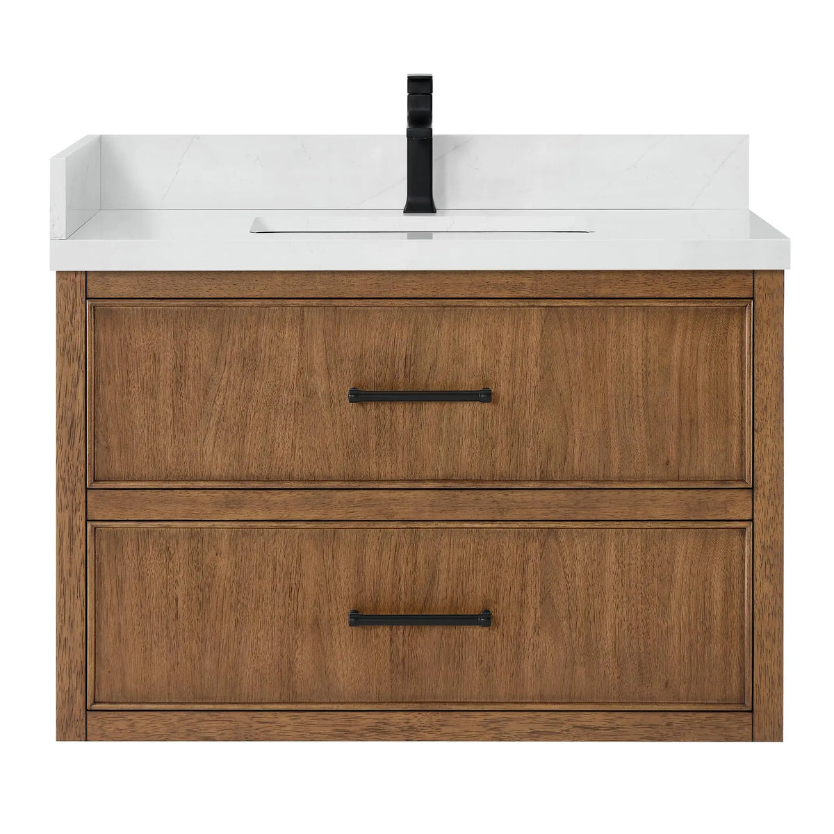 36" Isola Single Wall Mounted Bathroom Vanity Toasted Walnut Matte Black Trim by wyndham View 1