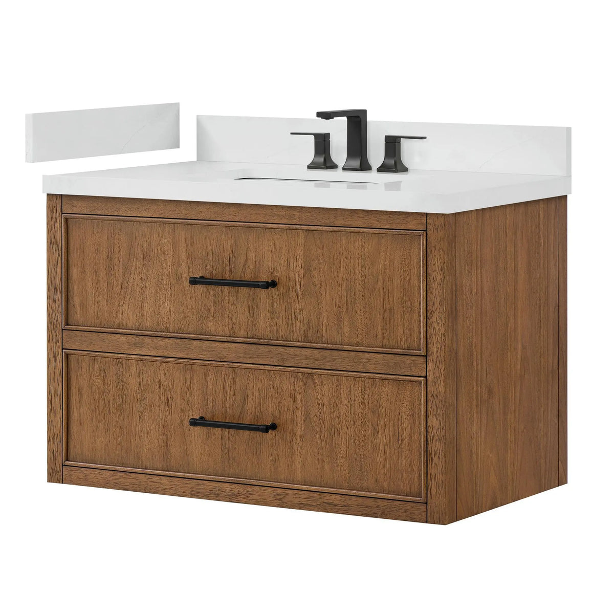 36" Isola Single Wall Mounted Bathroom Vanity Toasted Walnut Matte Black Trim by wyndham View 8