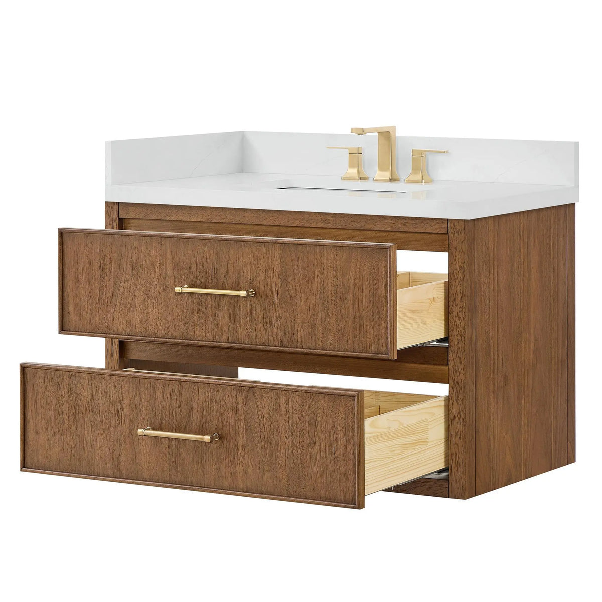 36" Isola Single Wall Mounted Bathroom Vanity Toasted Walnut Satin Bronze Trim by wyndham View 7